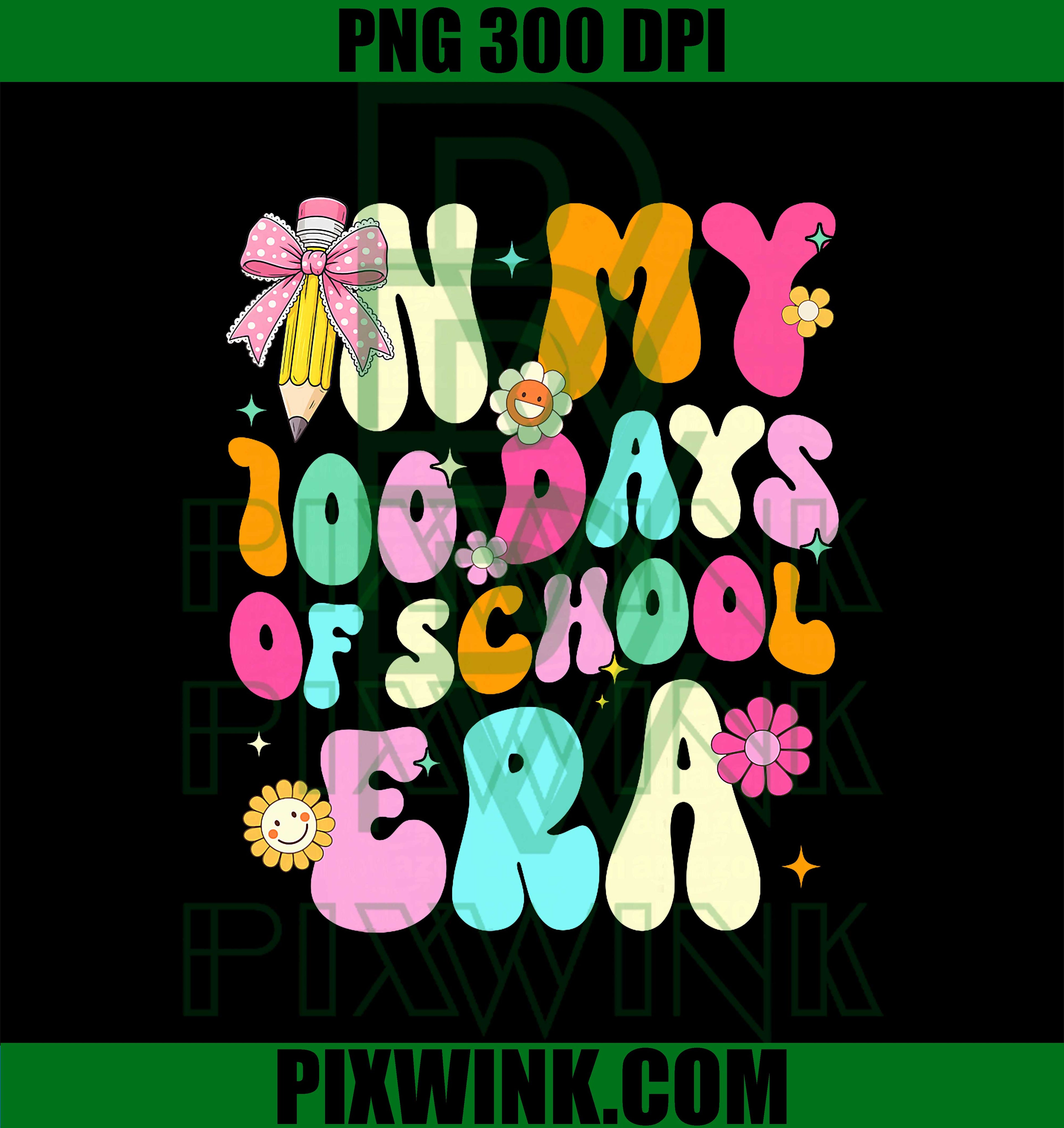 100th Day of School, 100 Days Coquette Pencil Bow Girl PNG
