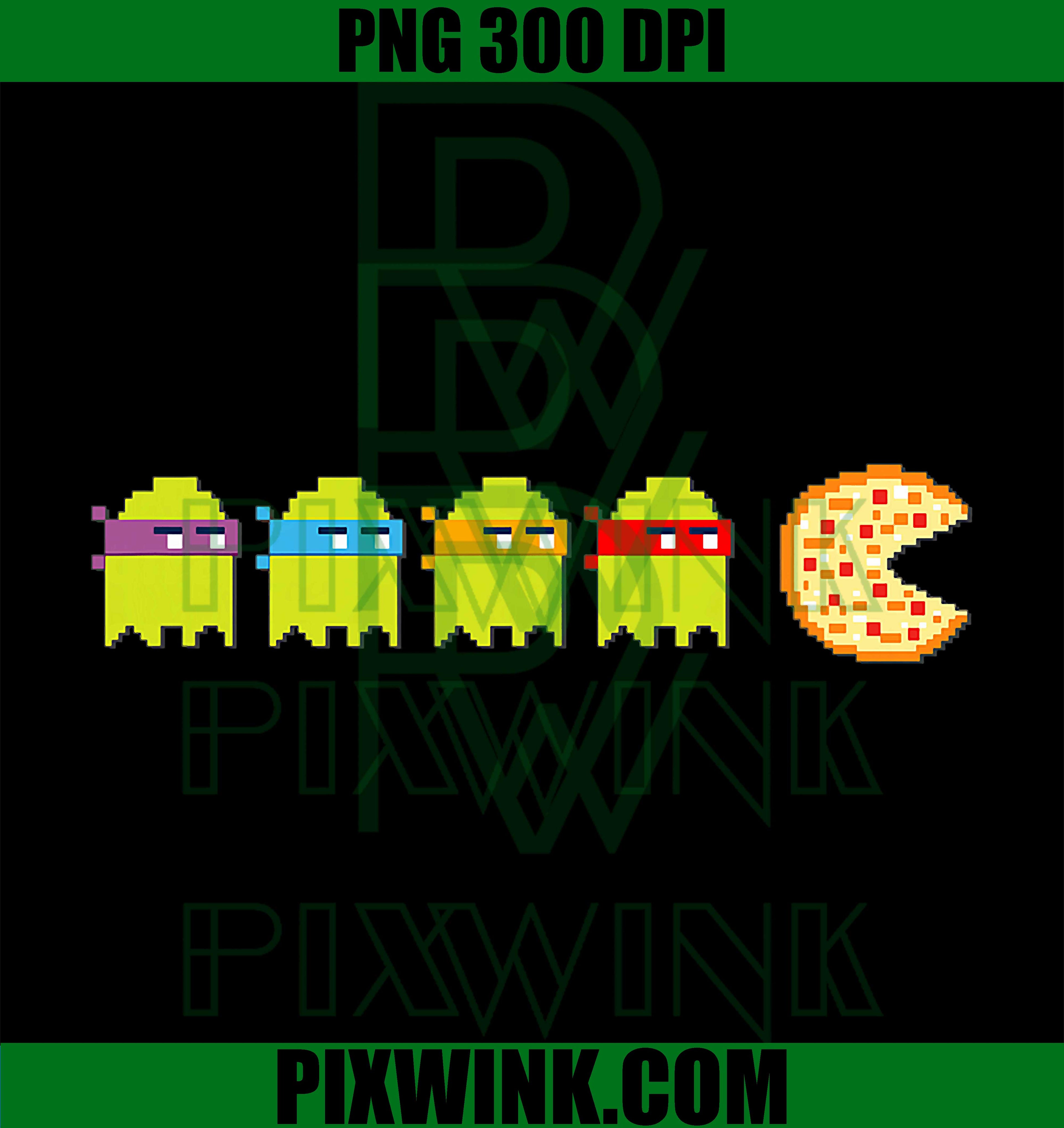8-Bit Vintage Ghost Turtle Chasing Pizza, Retro Arcade Game PNG