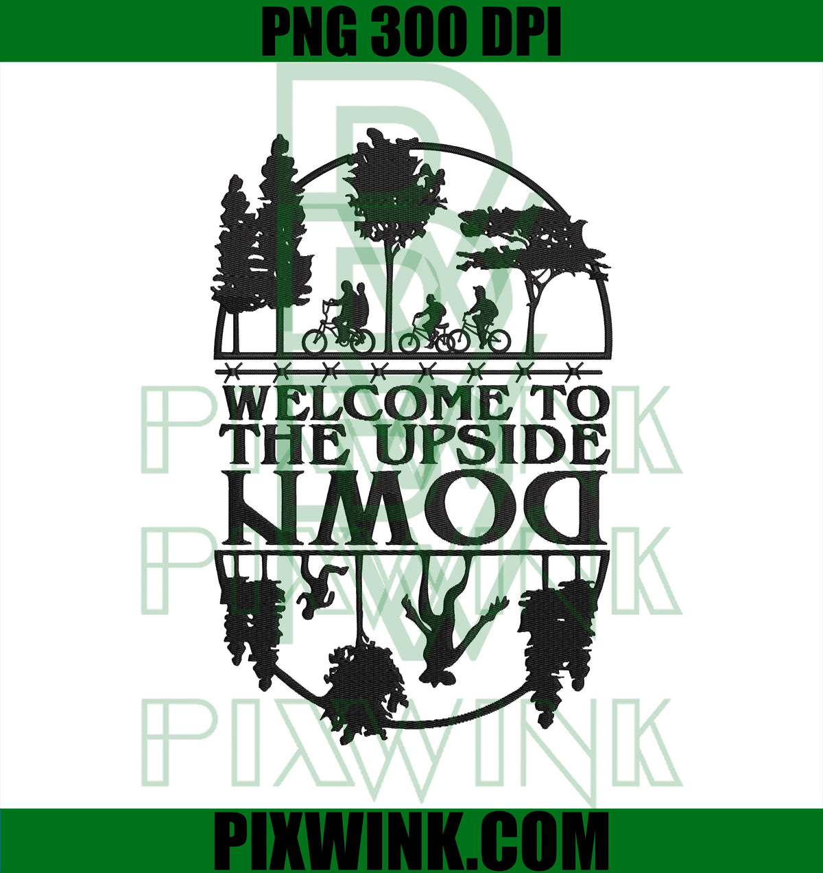 Stranger Things Retro Horror PNG, Upside Down Bike Silhouette PNG