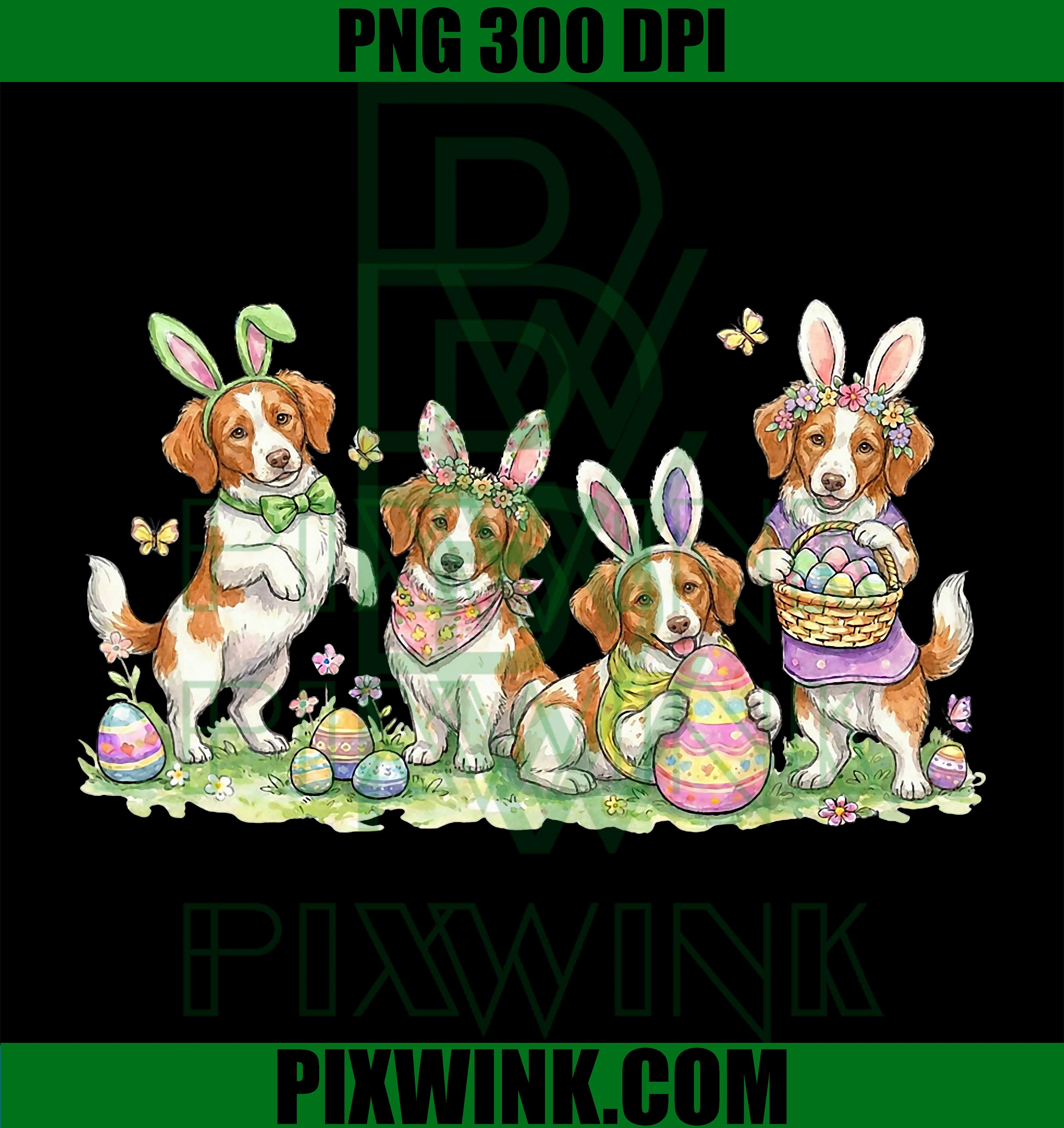 Easter Brittany Dog Bunny Ears PNG, Cute Dog Easter Egg Spring PNG