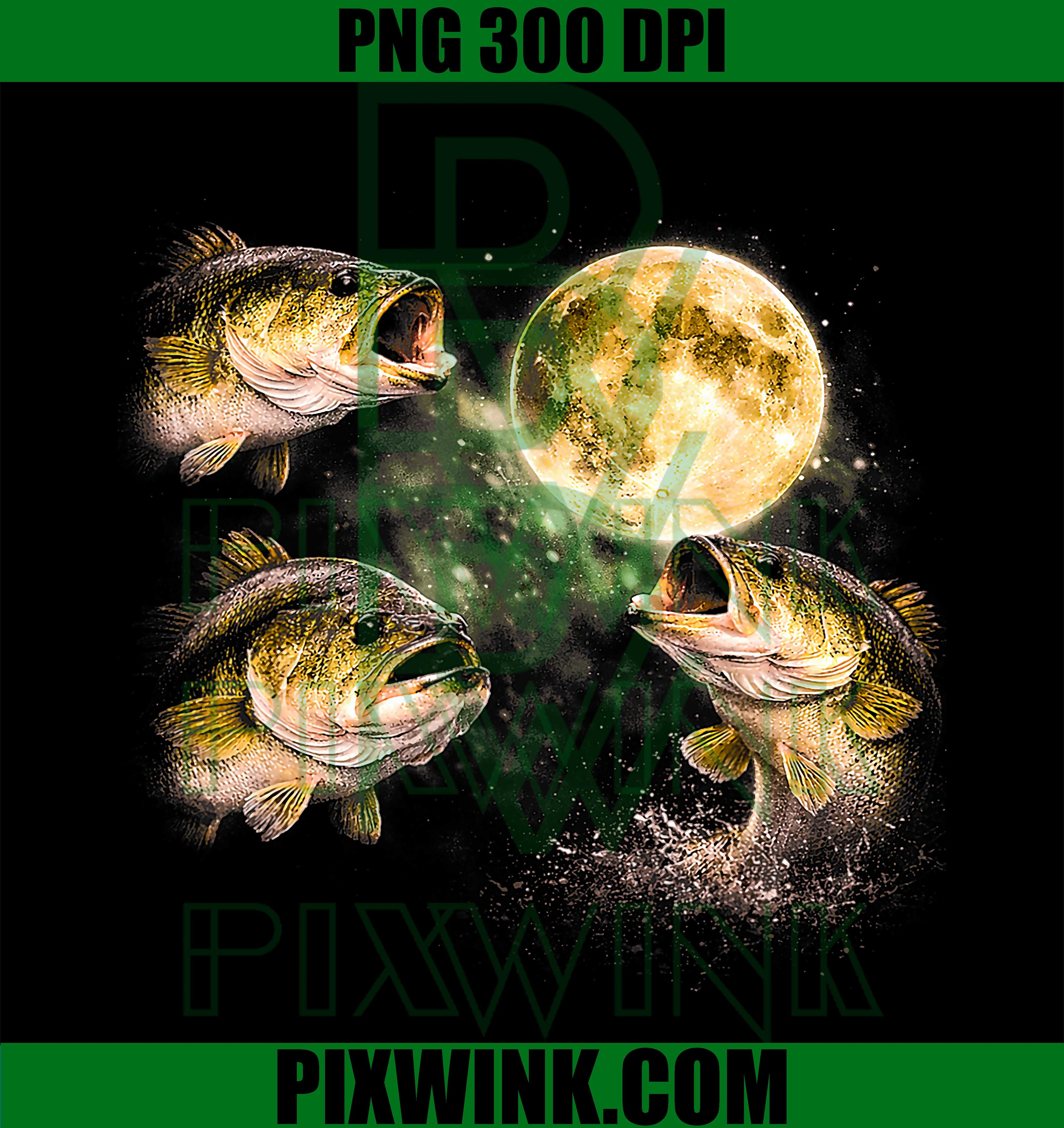 Bass Fish Moon PNG, Vintage Bass Fishing PNG, Angler Fish PNG
