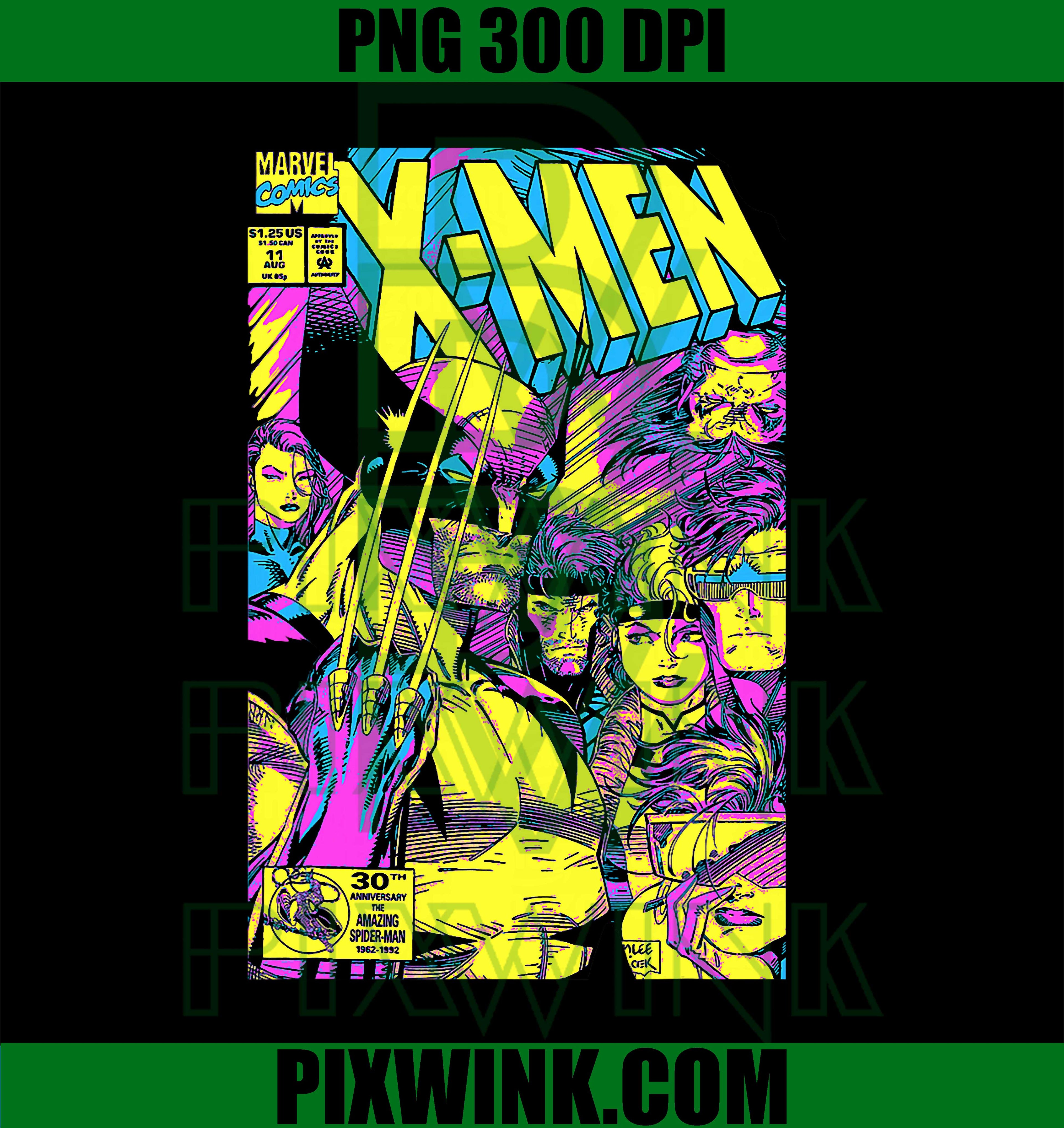 Marvel X-Men Wolverine & Team, Epic Neon Comic Cover PNG