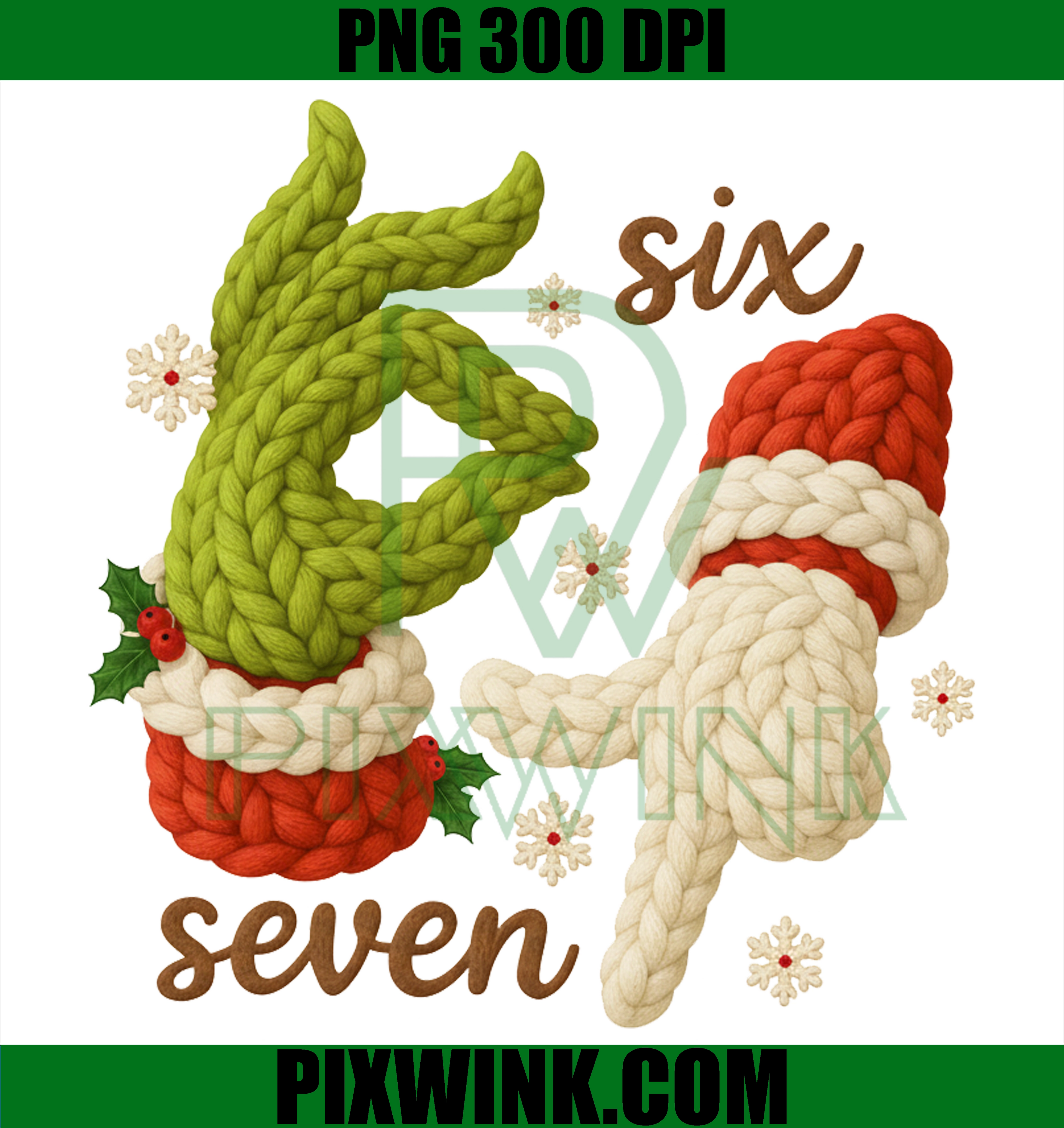 Grinch and Santa Hands PNG, Six Seven Christmas Clipart, Funny Holiday Hand Sign Digital Download, 300 DPI Sublimation Design