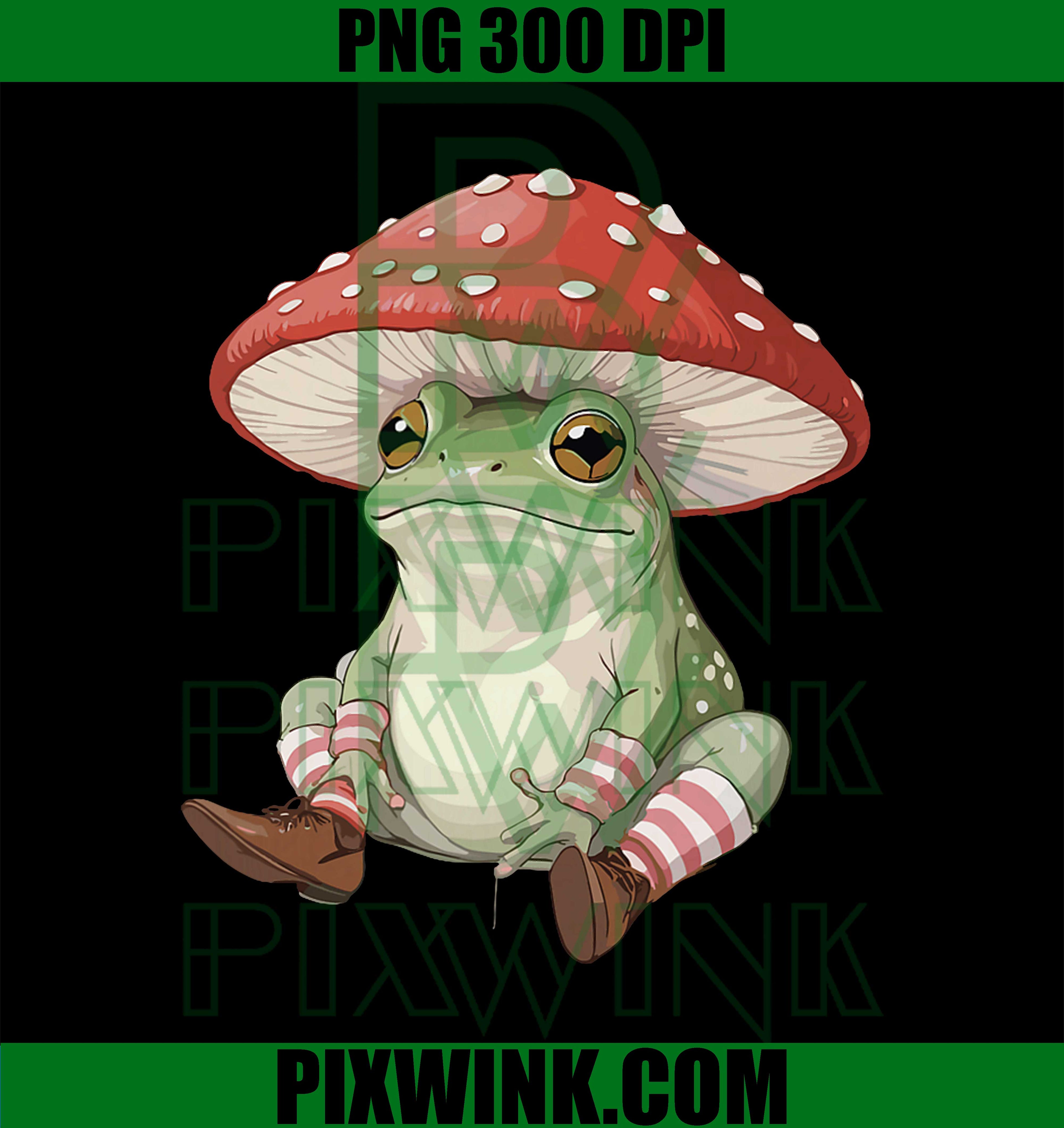 Frog Mushroom, Forest Nature Aesthetic Cottagecore PNG
