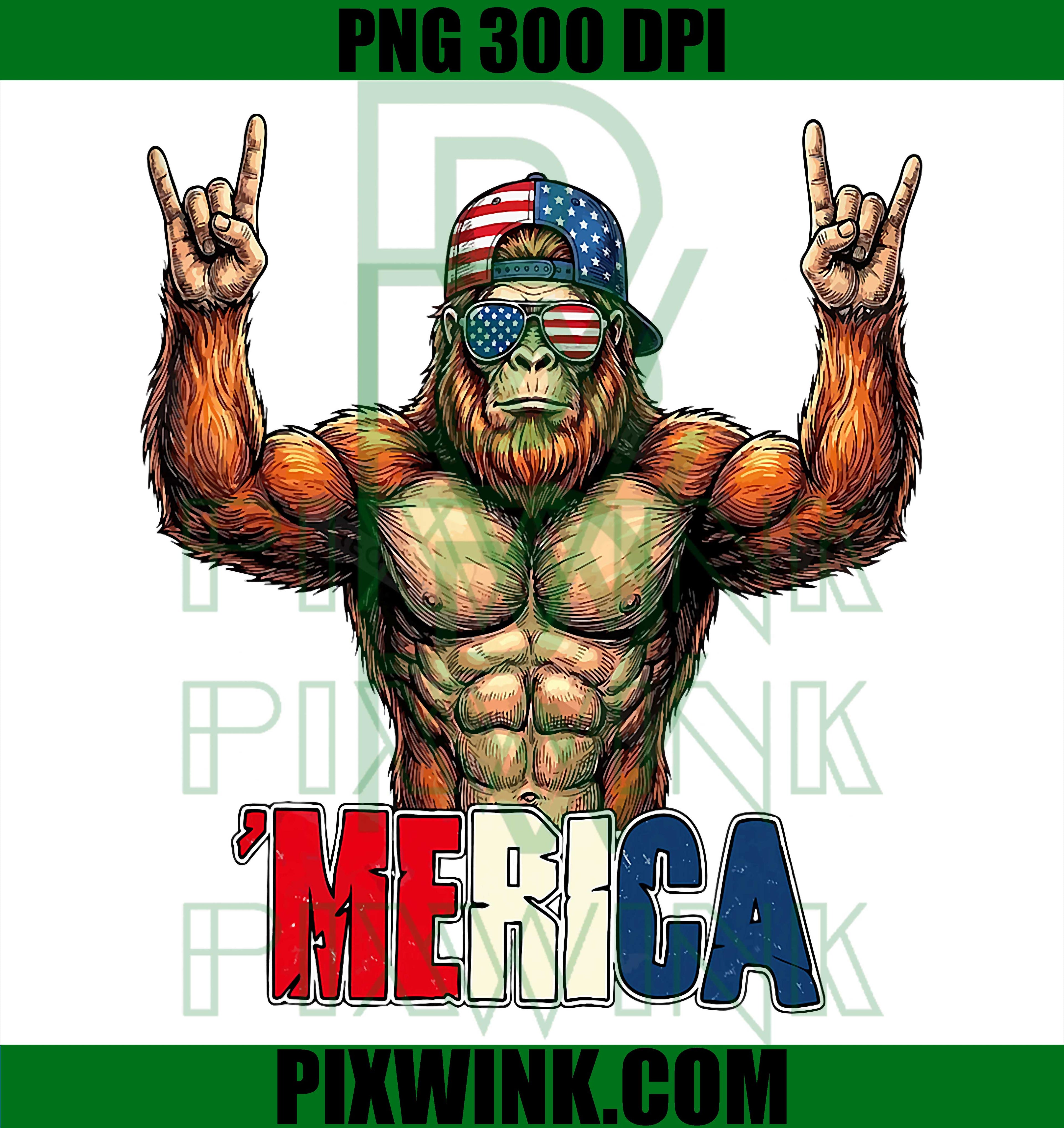 Red White Bigfoot PNG, Merica 4th July USA Flag PNG