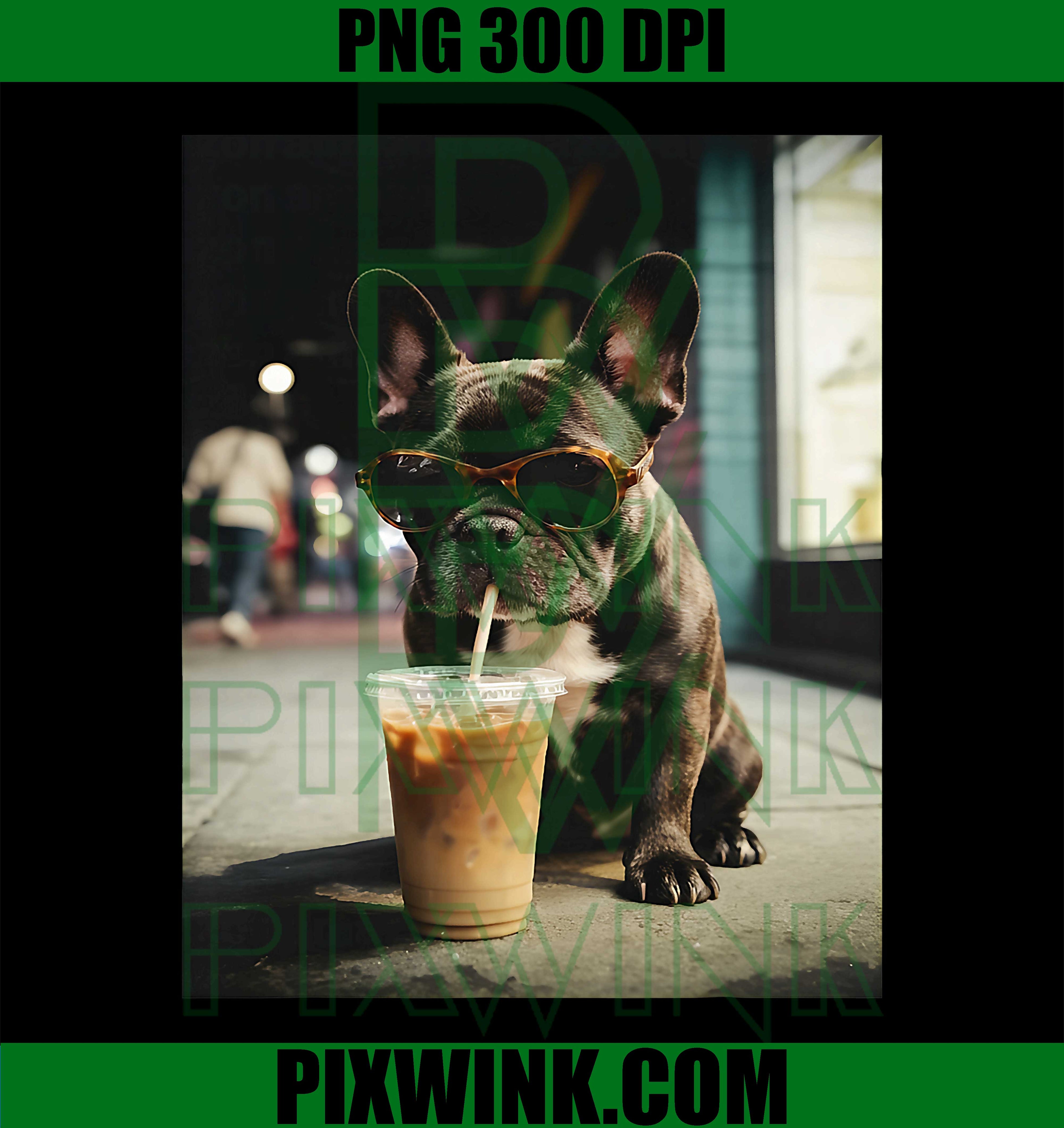 French Bulldog Coffee PNG, Funny Cool Dog PNG Iced Drink Design
