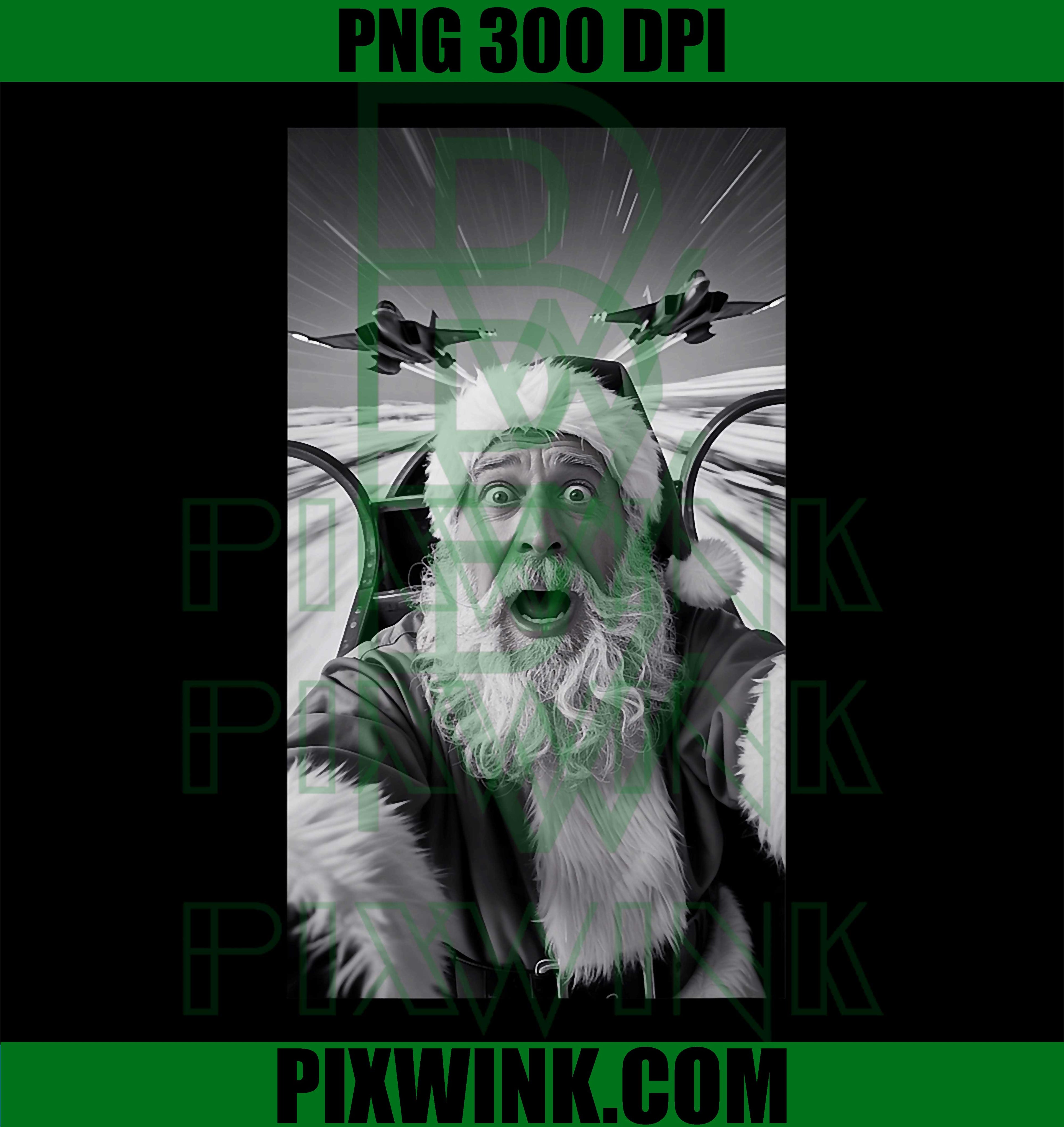 Santa Selfie Flying with Jets, Funny Christmas PNG