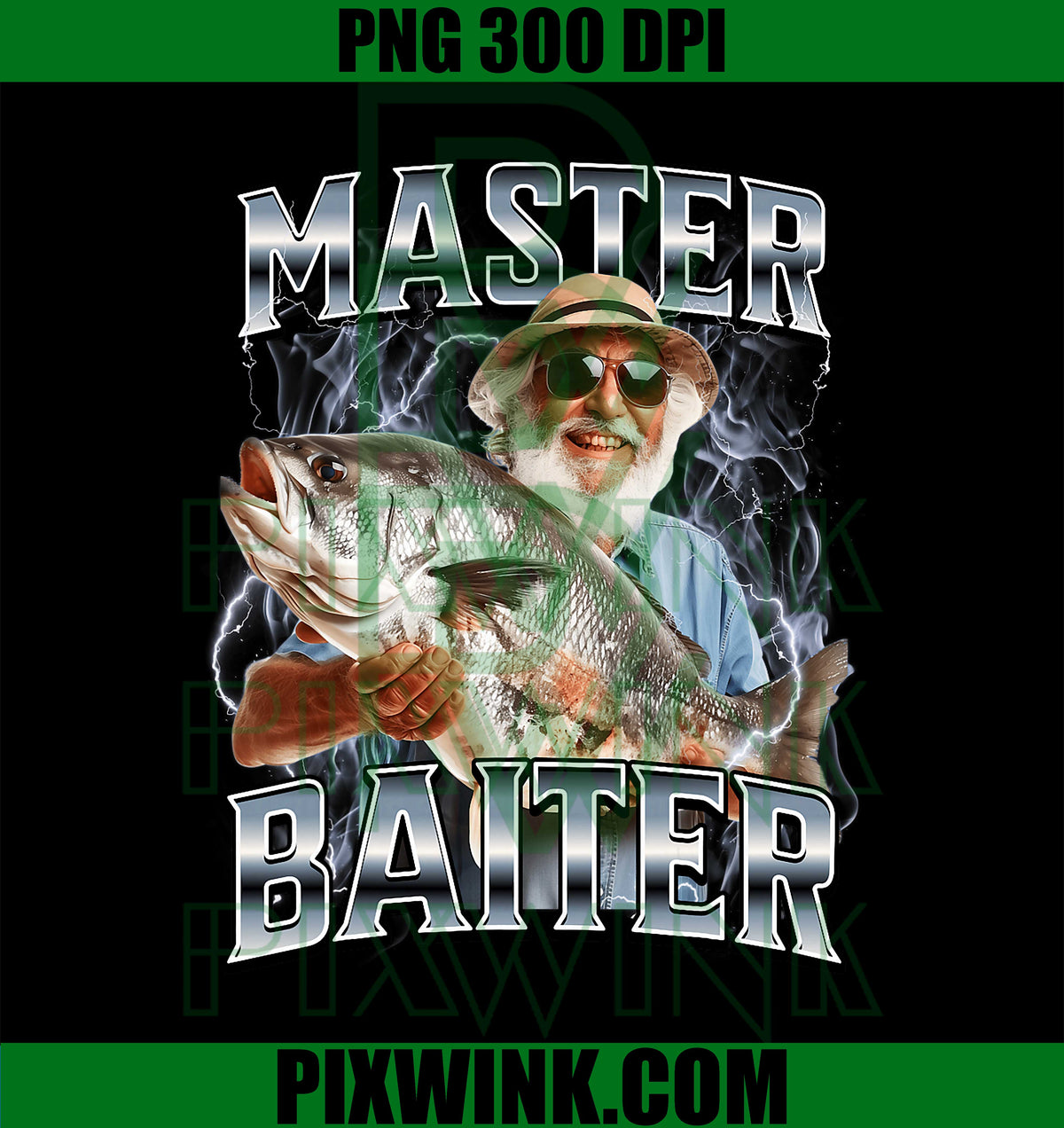 Master Baiter Fishing PNG, Retro Bass Fishing PNG