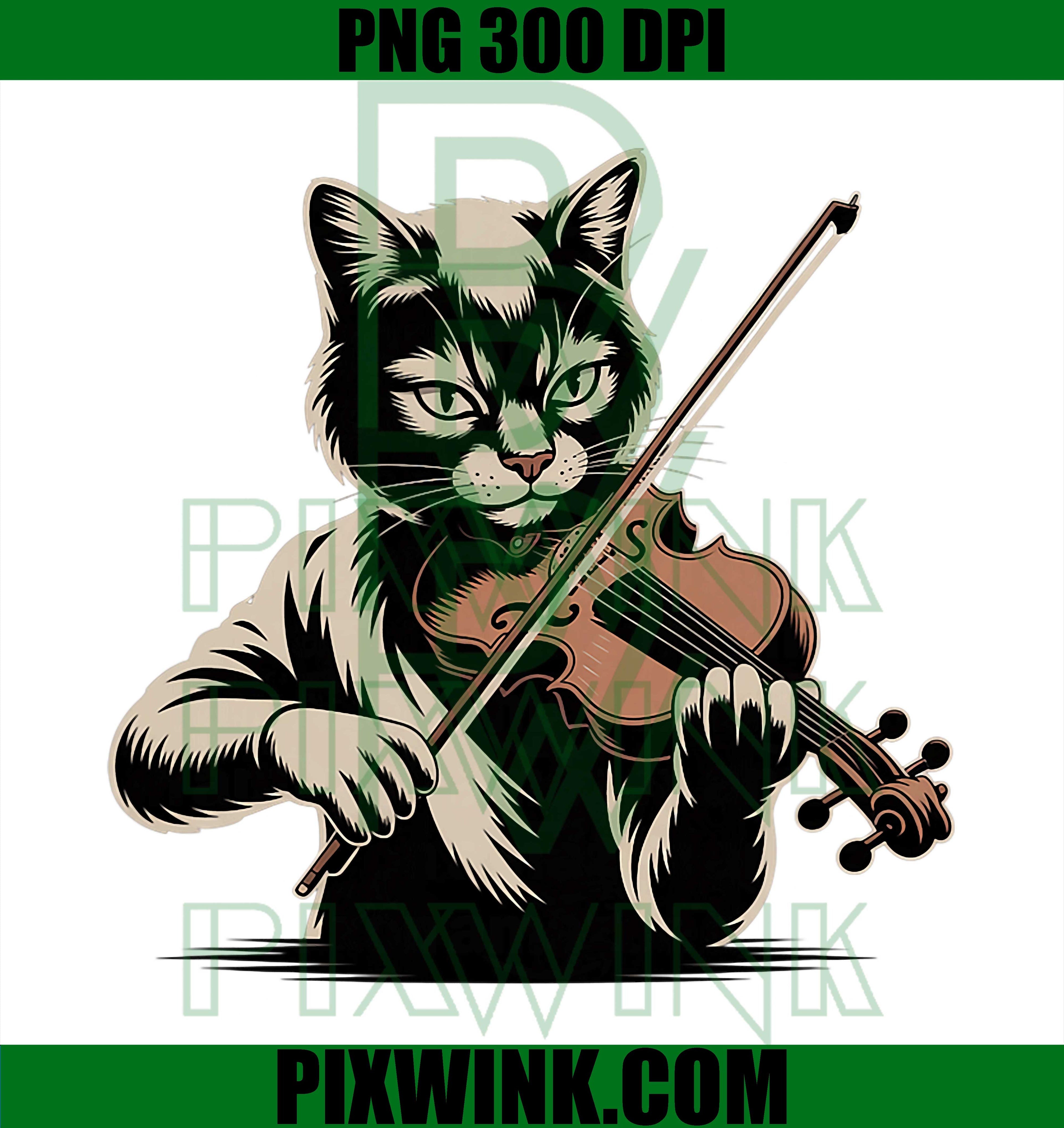 Funny Violin Cat Musician PNG, Orchestra Lover Cat PNG