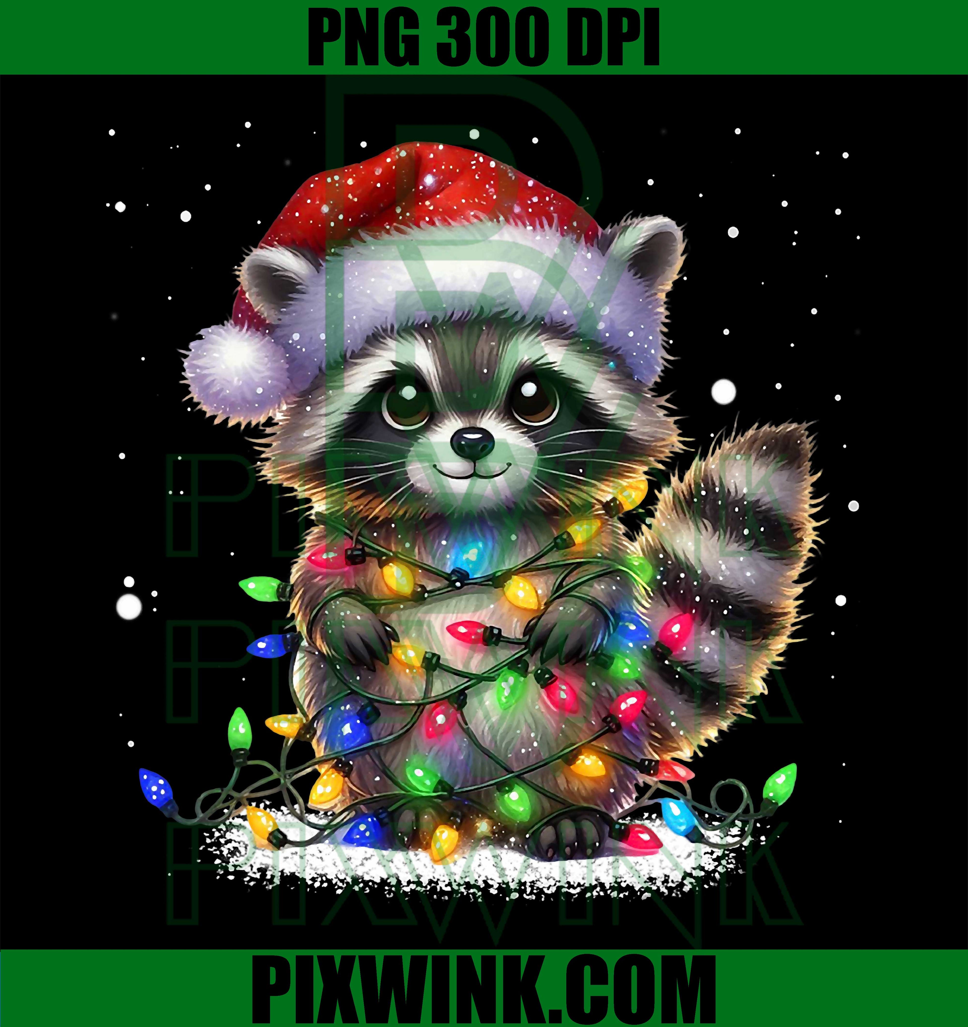 Christmas Racoon, Funny Christmas Lights Raccoon Holiday PNG
