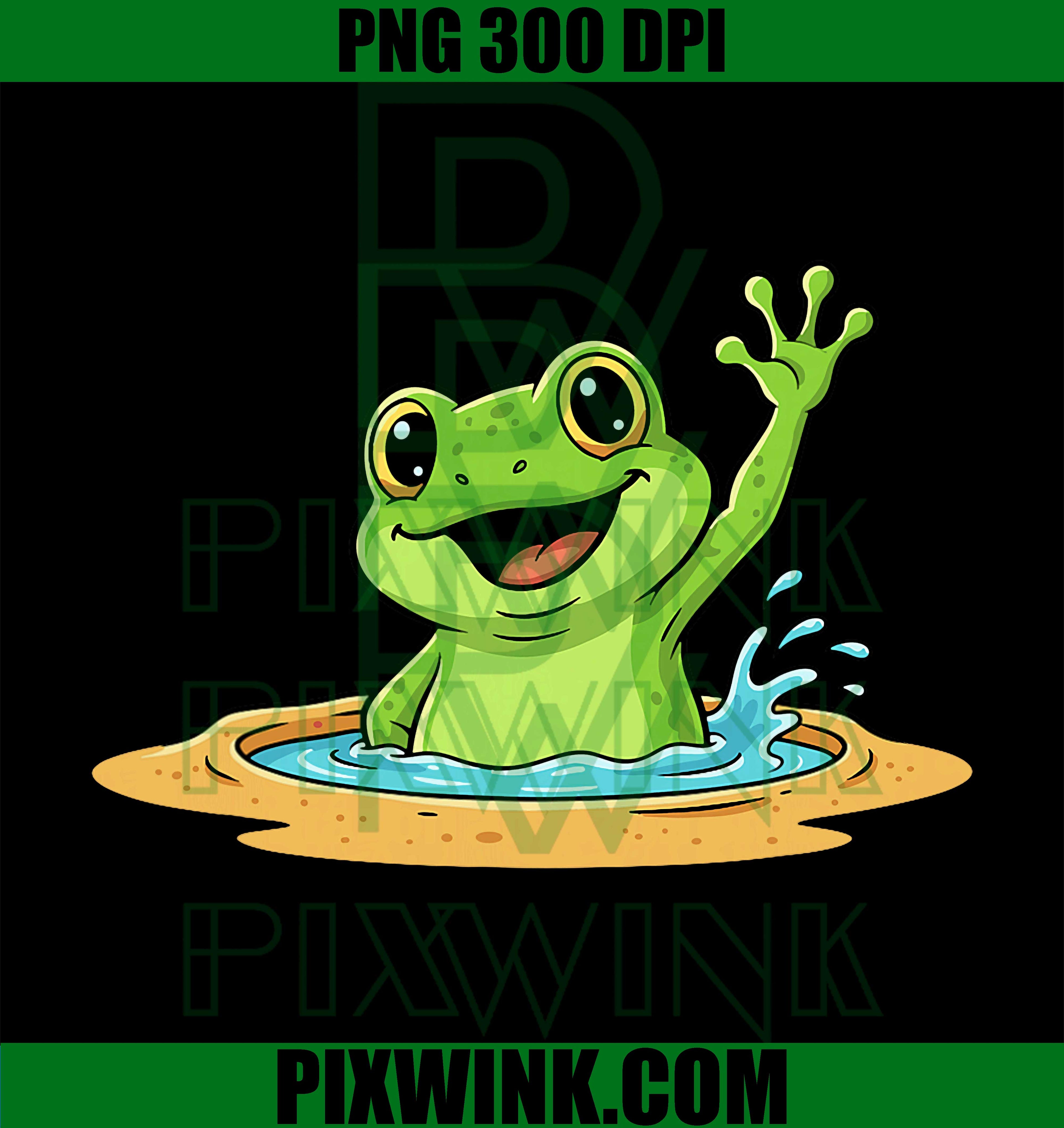 Happy Frog PNG, Cute Cartoon Frog PNG, Waving Frog PNG