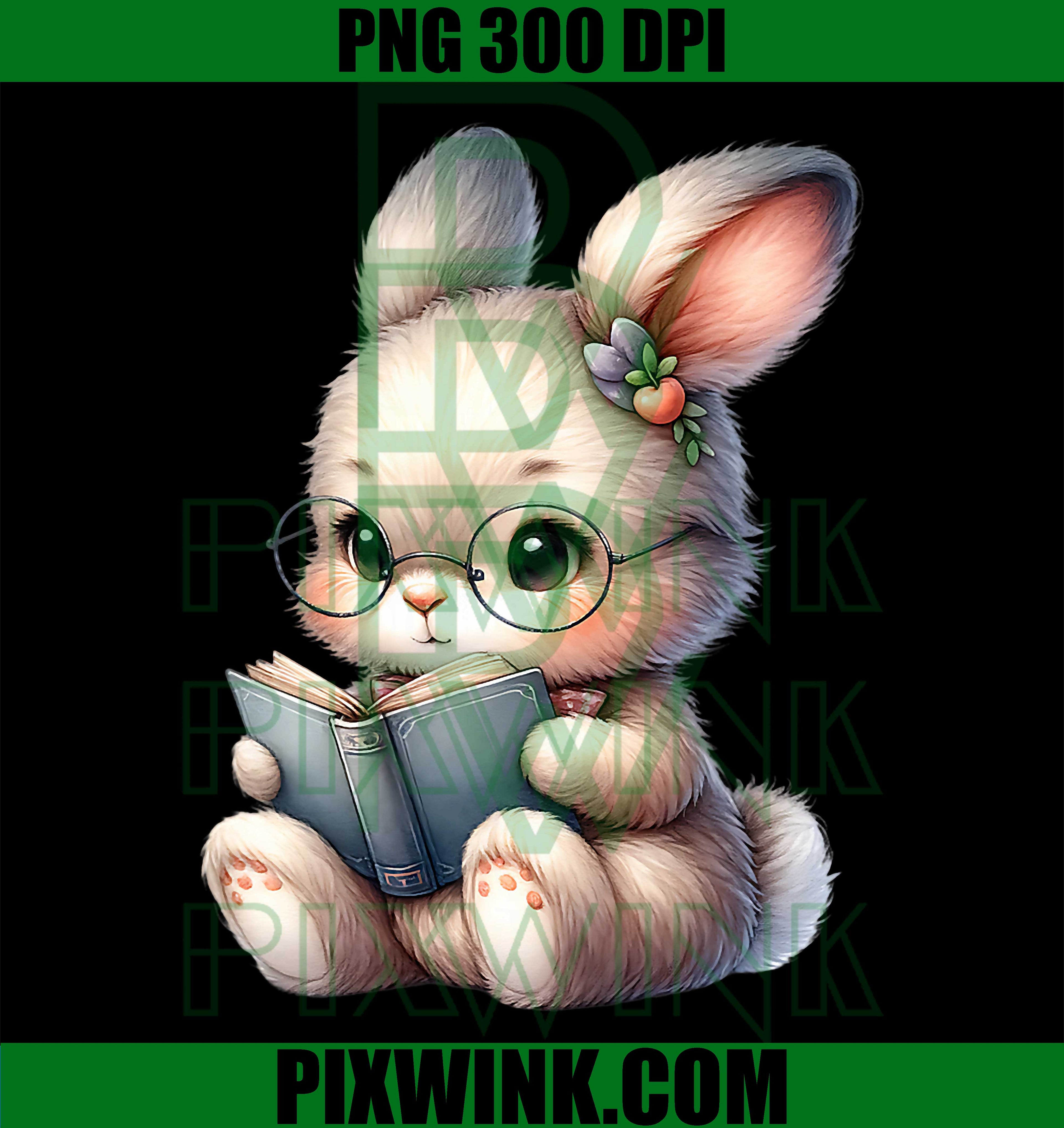 Cute Bunny Reading Book PNG, Adorable Cartoon Design PNG