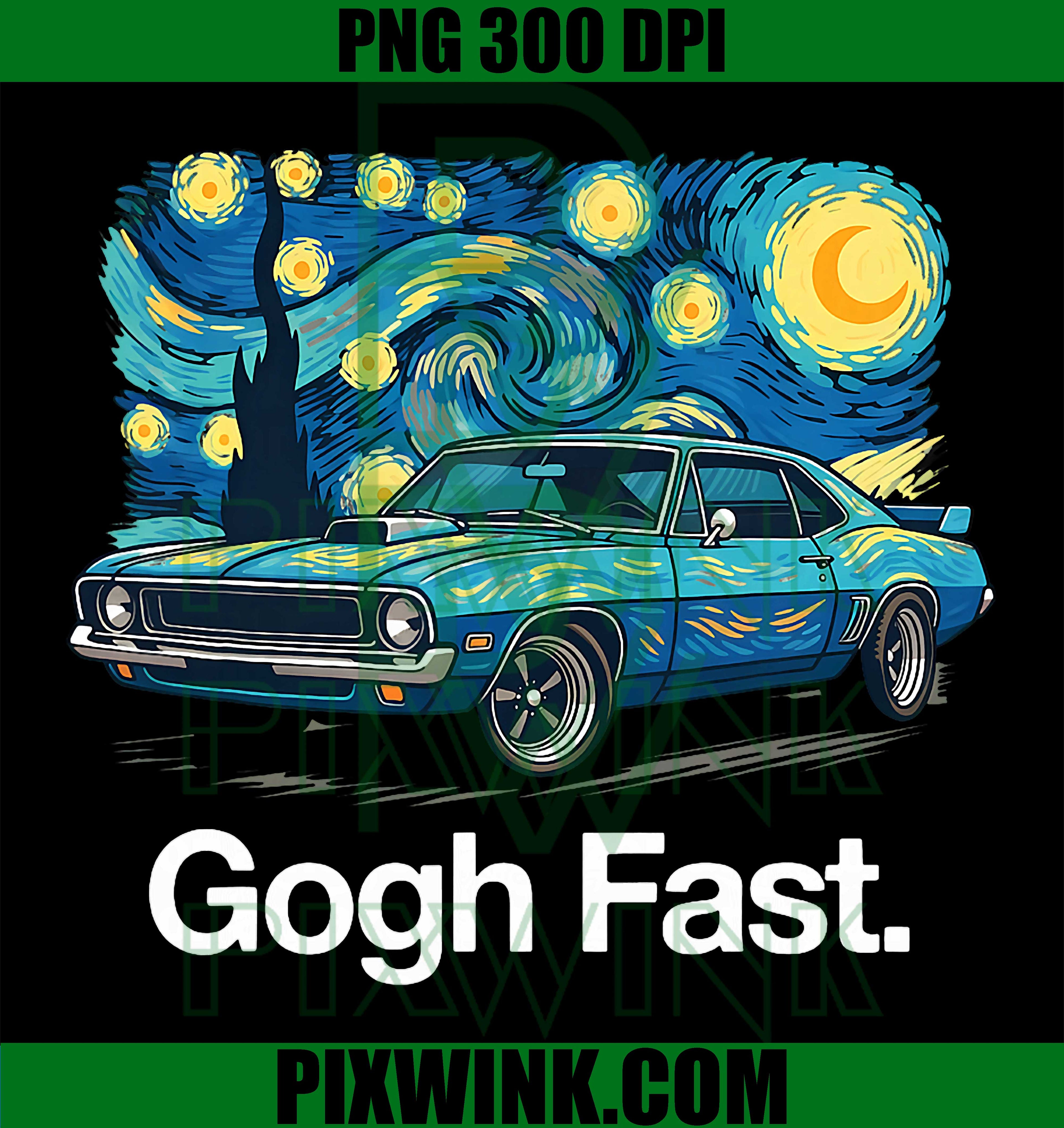 Gogh Fast PNG, Starry Night Car PNG Retro Art Design
