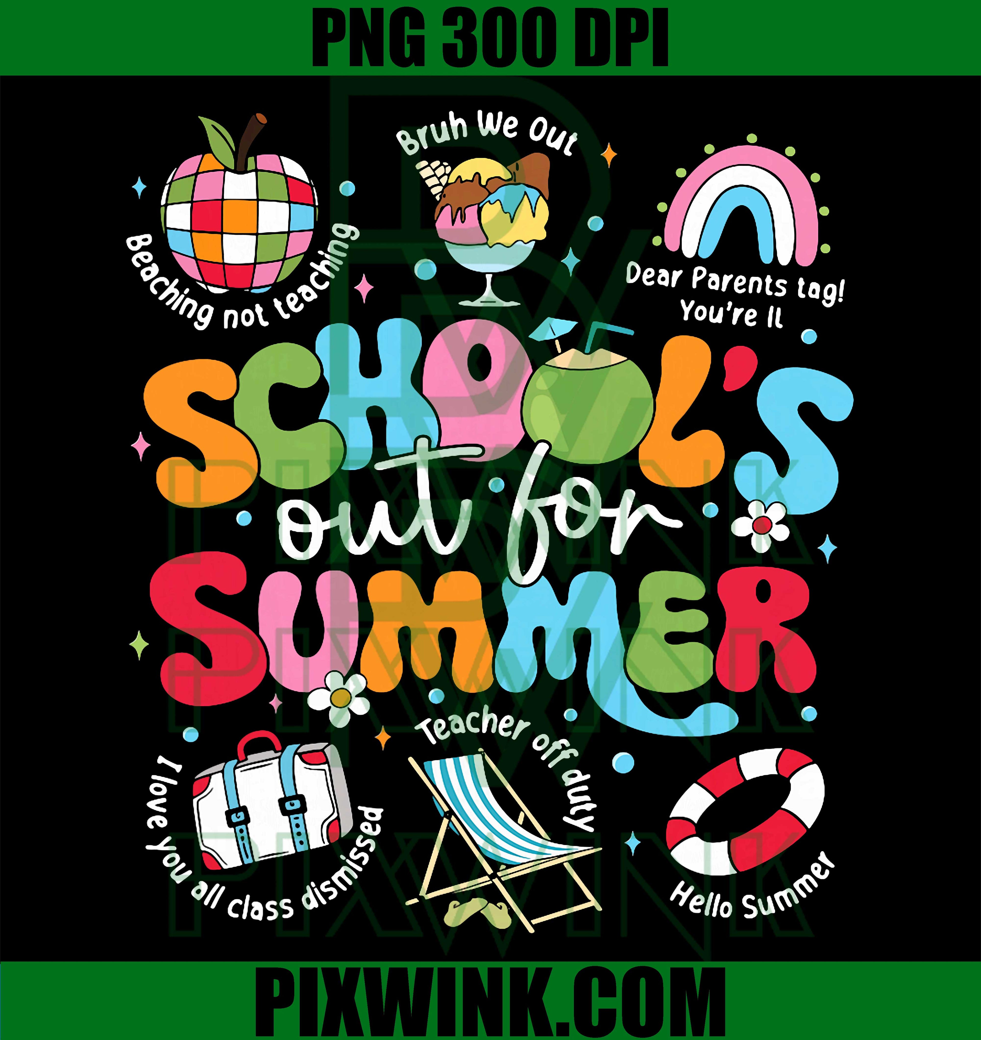Schools Out Summer PNG, Retro Groovy Last Day School PNG