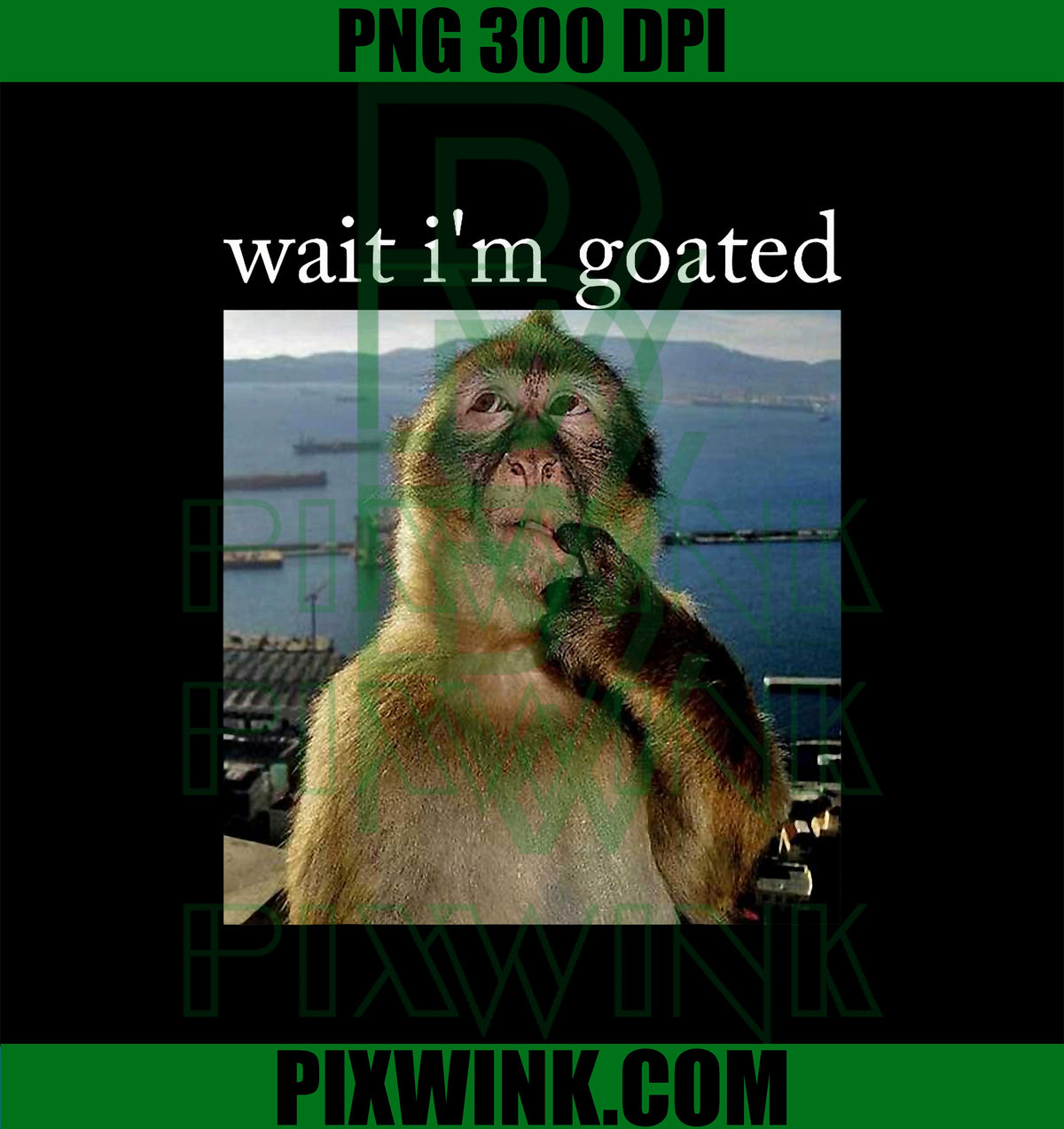 Wait I'm Goated Funny Thinking Monkey Meme Brainrot PNG