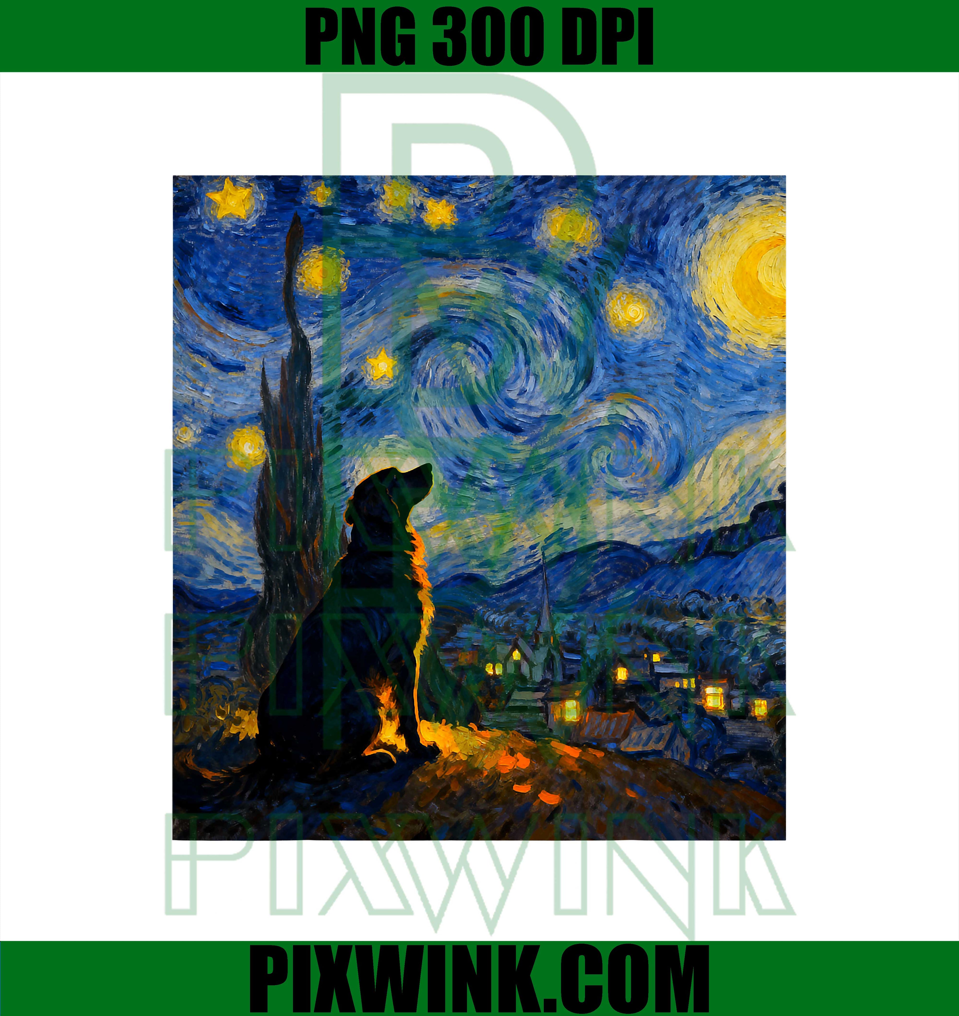 Funny Golden Retriever Graphic Van Gogh Style Starry Night PNG