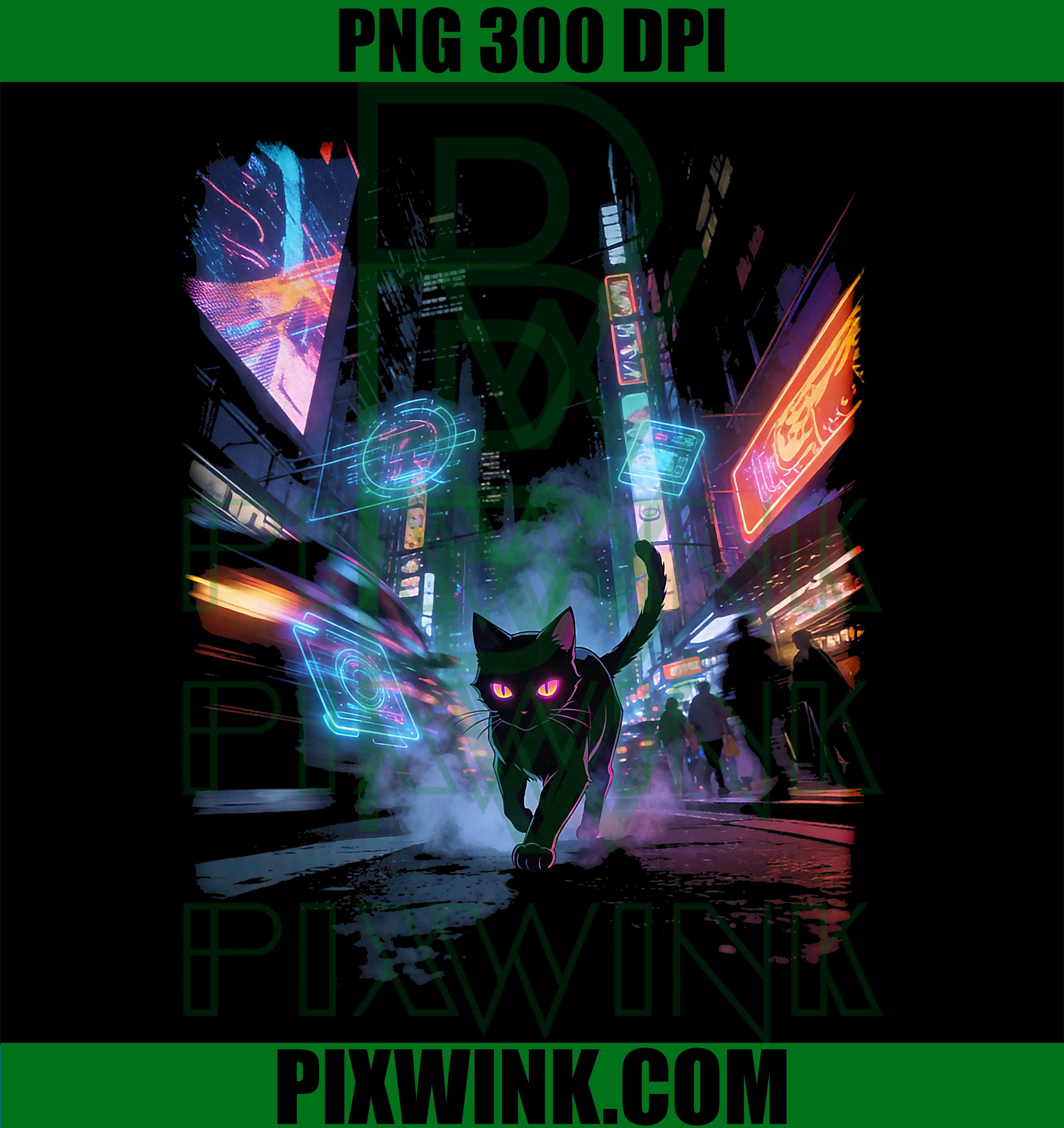 Japanese Anime Cat City PNG, Futuristic Night Street Design PNG