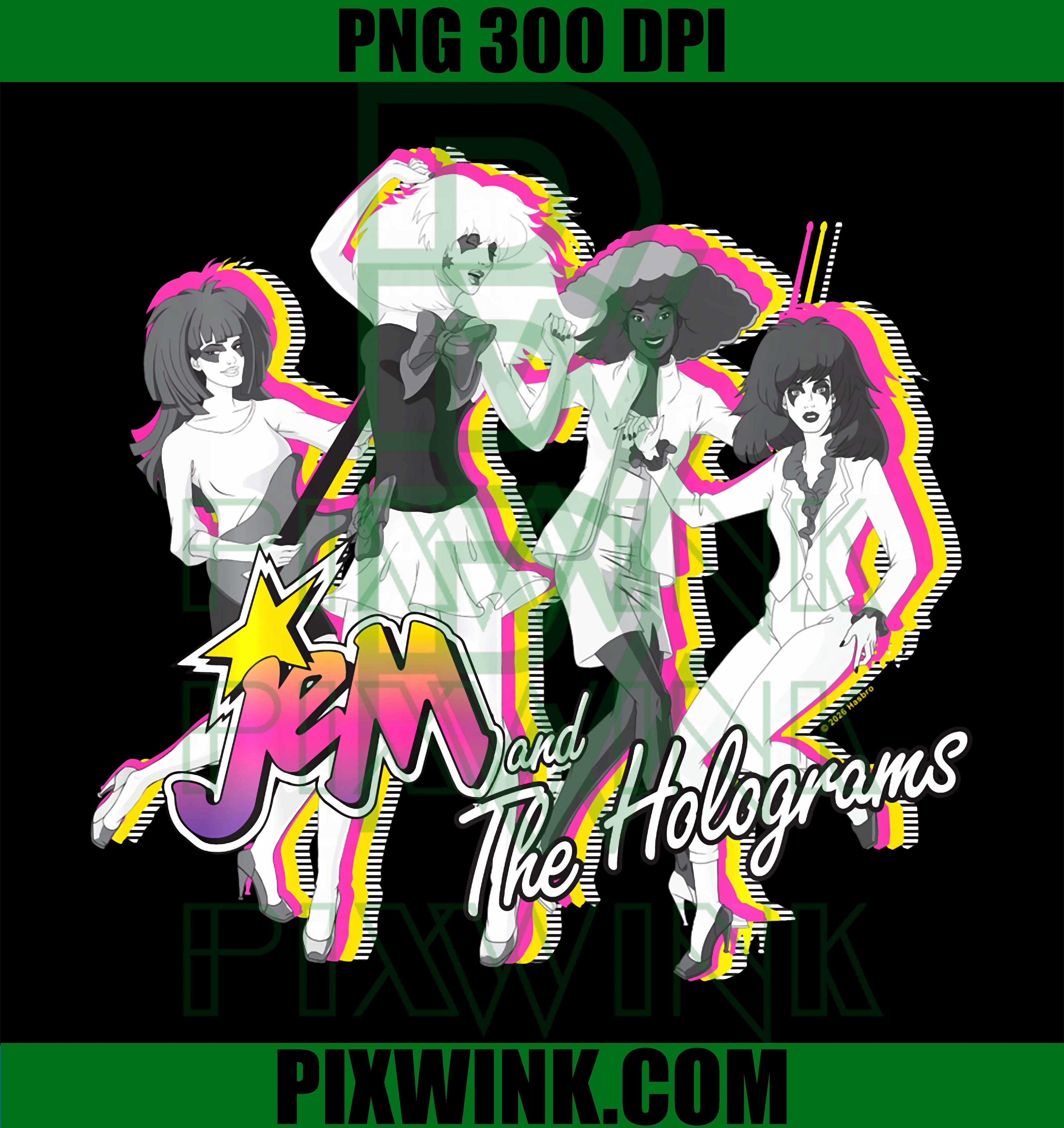 Jem and the Holograms PNG, Colorful Band Silhouette PNG Retro Performance Design