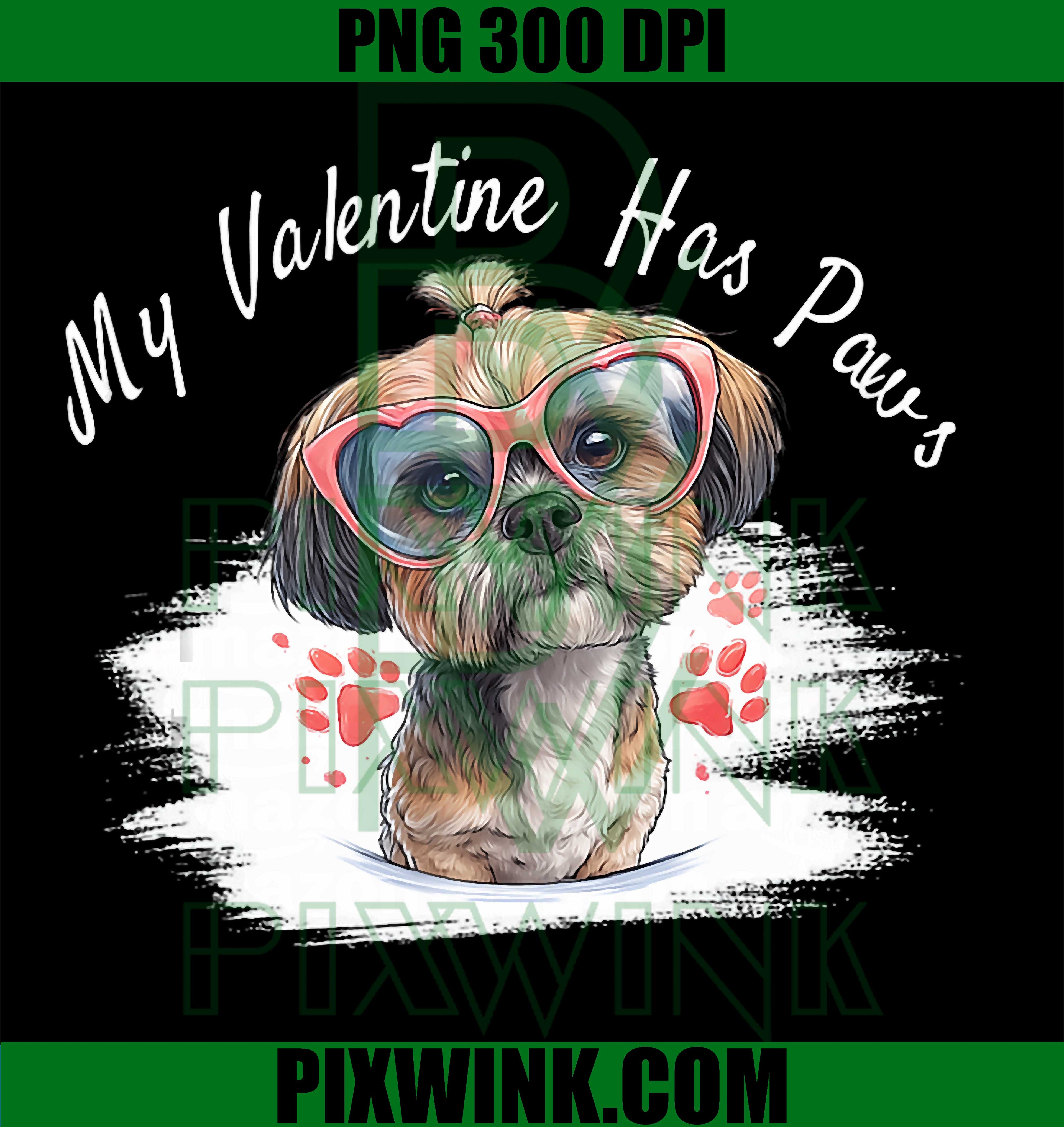My Valentine Has Paws! Cute Shih Tzu & Hearts Dog Lover PNG Design