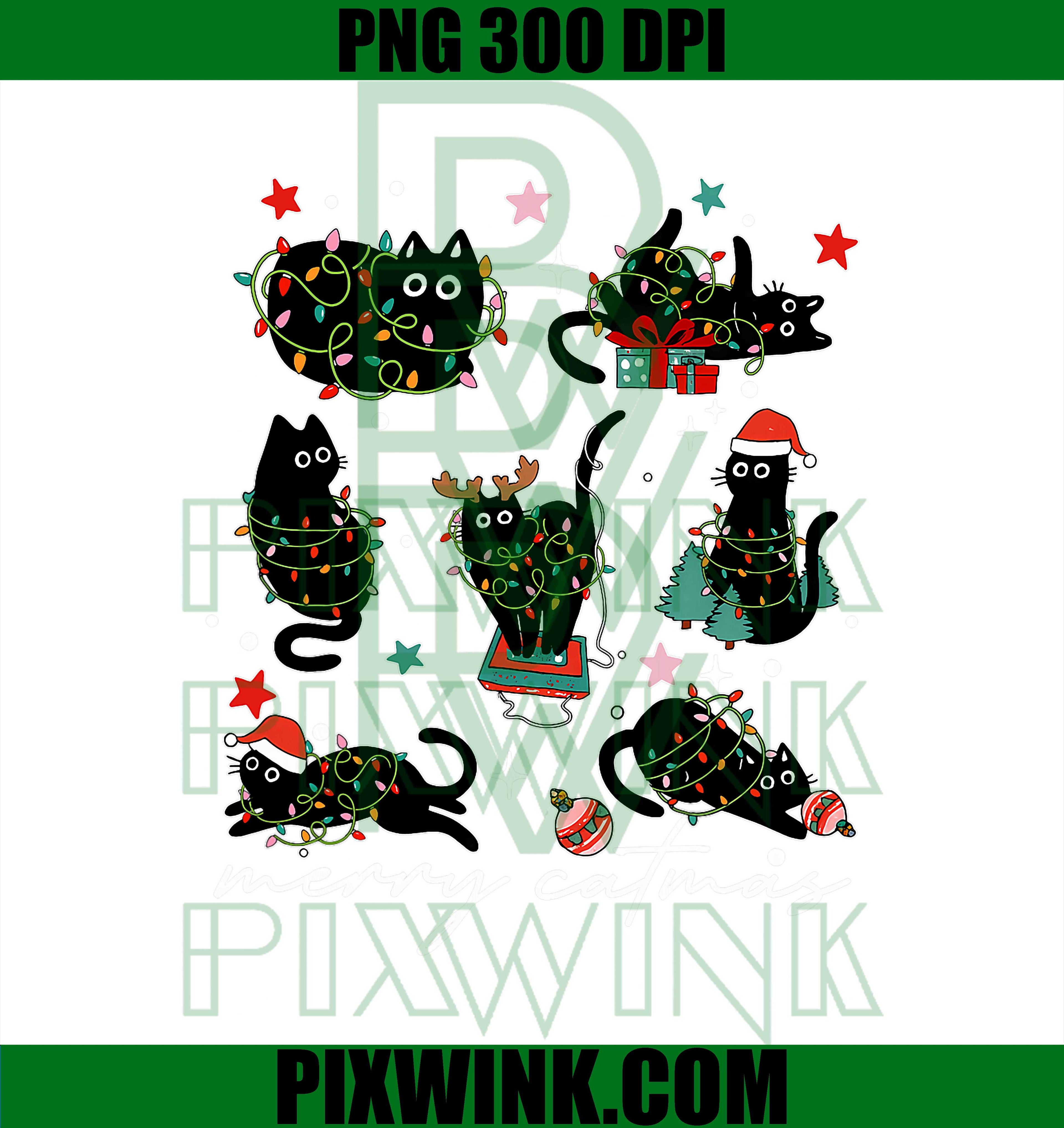 Cat Christmas Light Reindeer Santa PNG, Christmas Cat Lover PNG