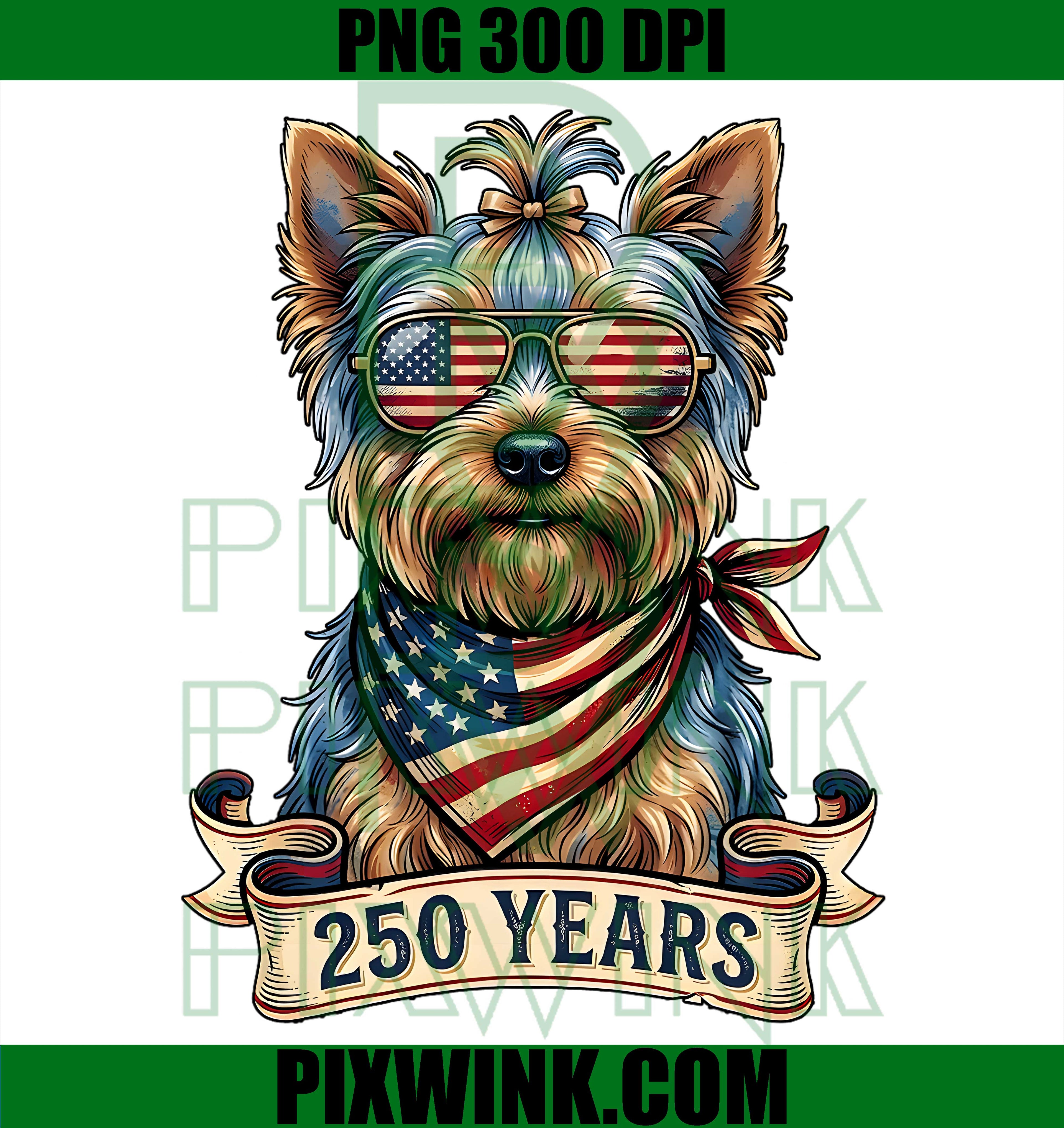 250th Anniversary USA Yorkie PNG, 1776 2026 Patriotic Dog PNG