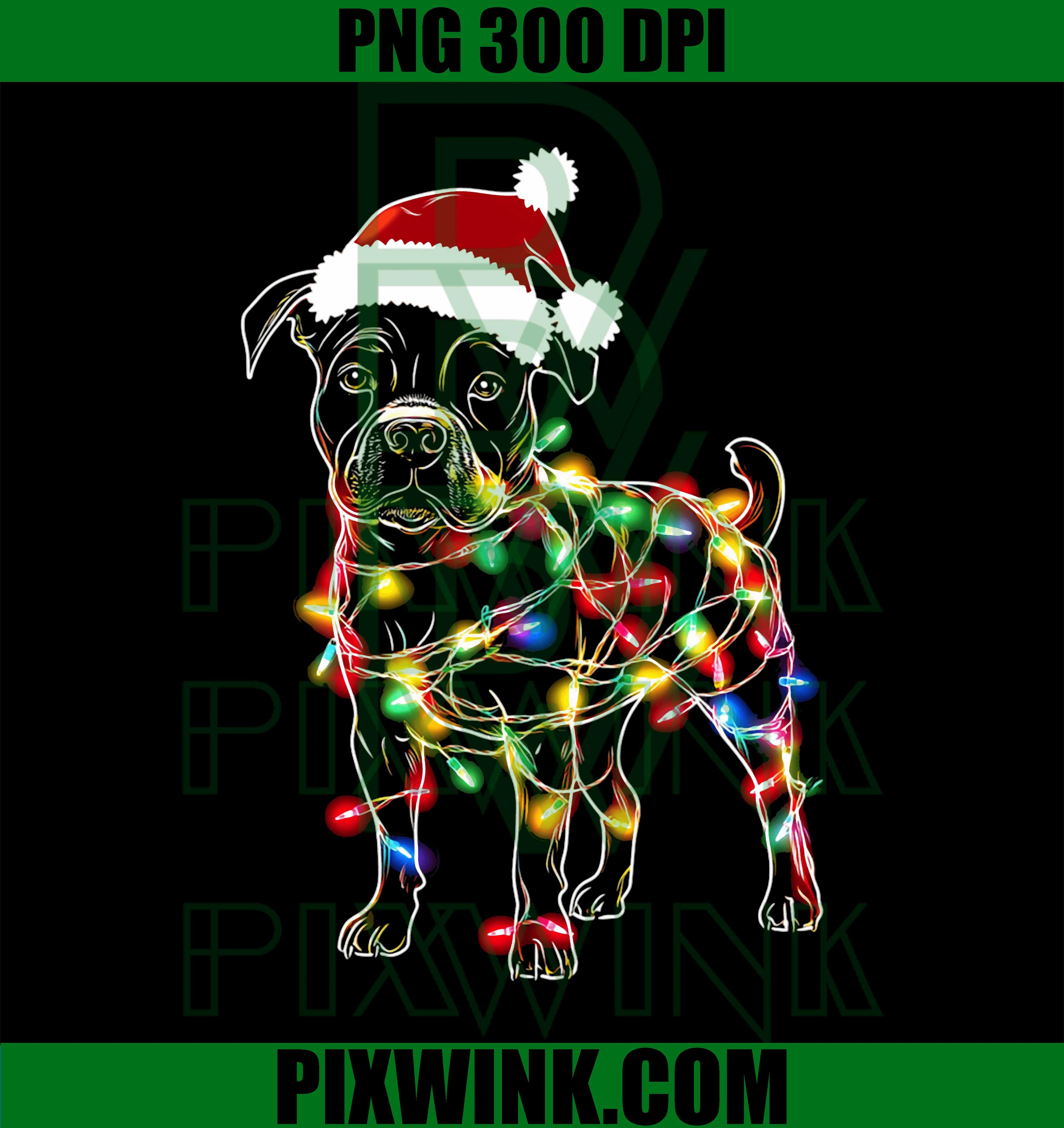 Funny Santa Pitbull Retriever Christmas Lights Dog Lover PNG