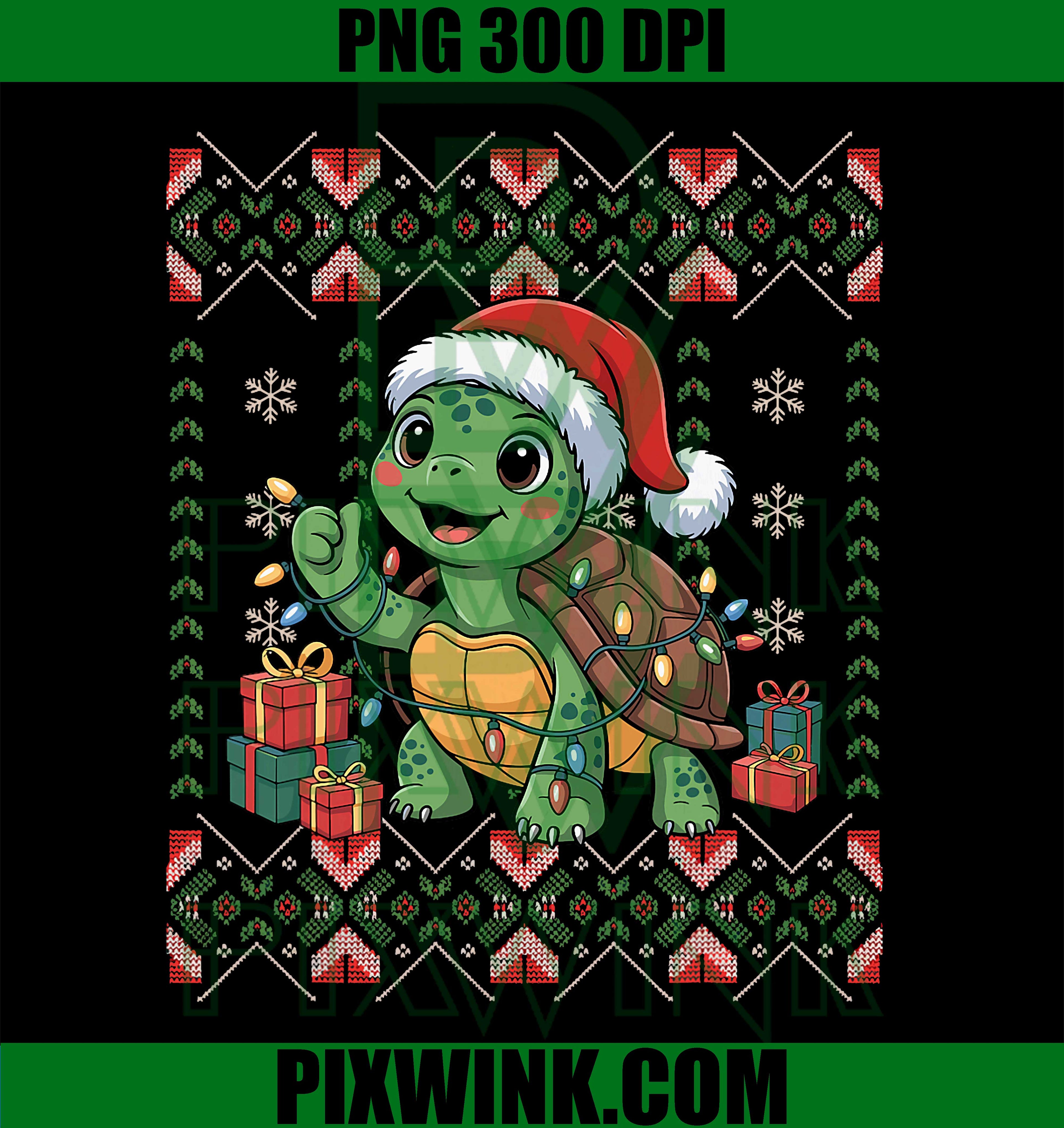 Santa Turtle Christmas Ugly, Funny Holiday PNG