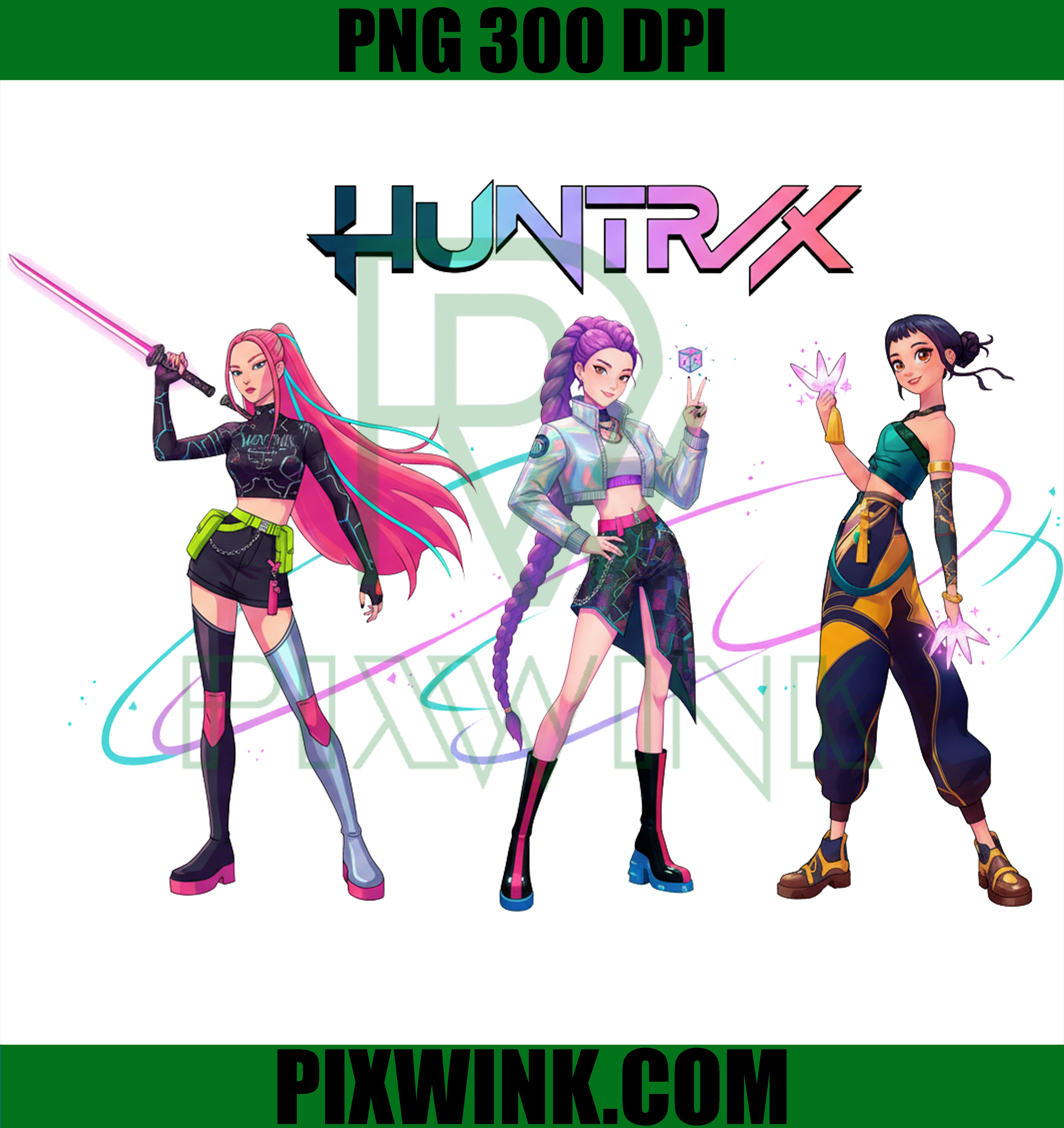 HUNTRX Kpop Demon Hunters PNG, Anime Girl Group Digital Art, 300 DPI Print