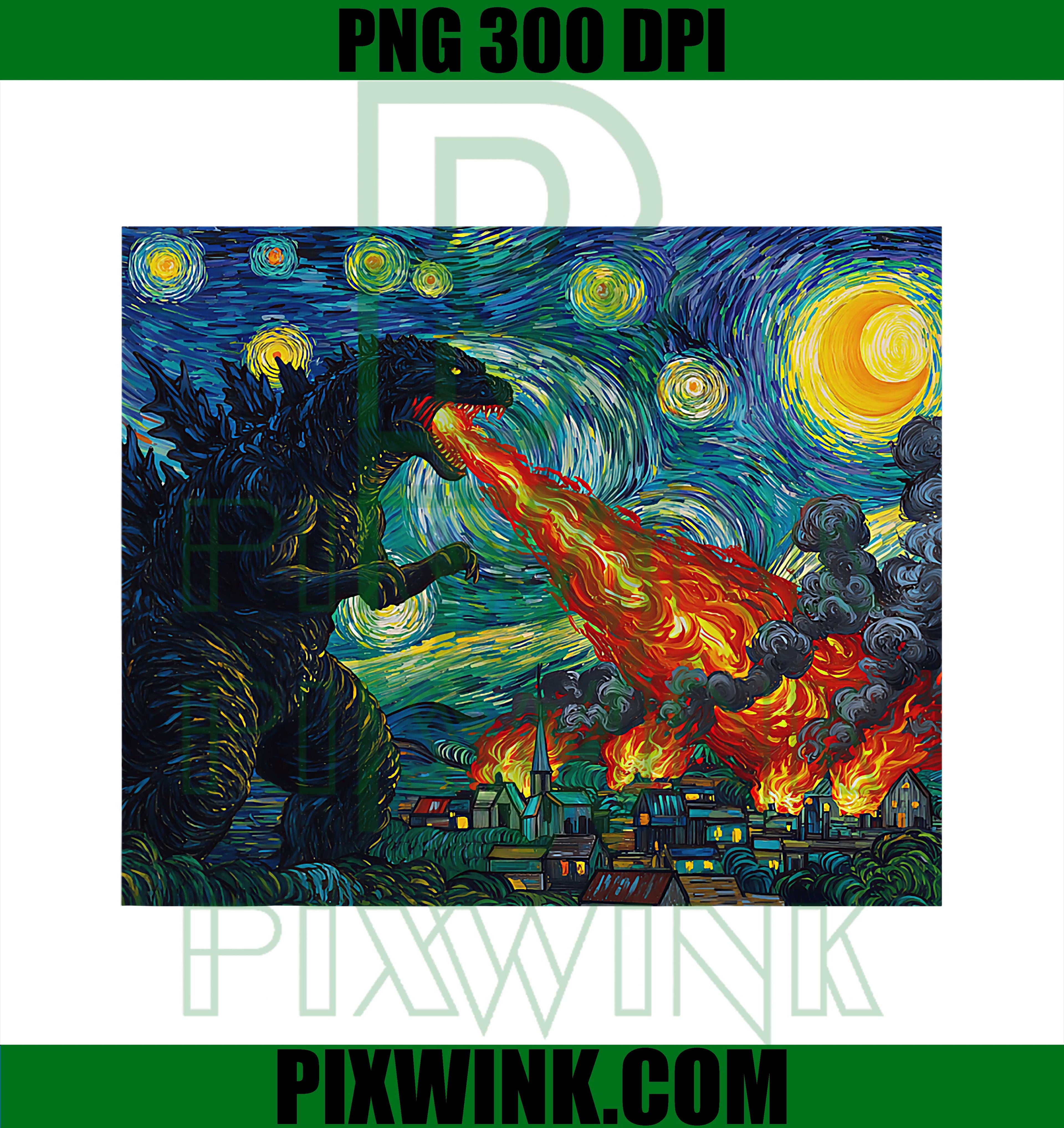 Funny Art Japanese Monster PNG, Kaiju in Van Gogh Starry Night PNG