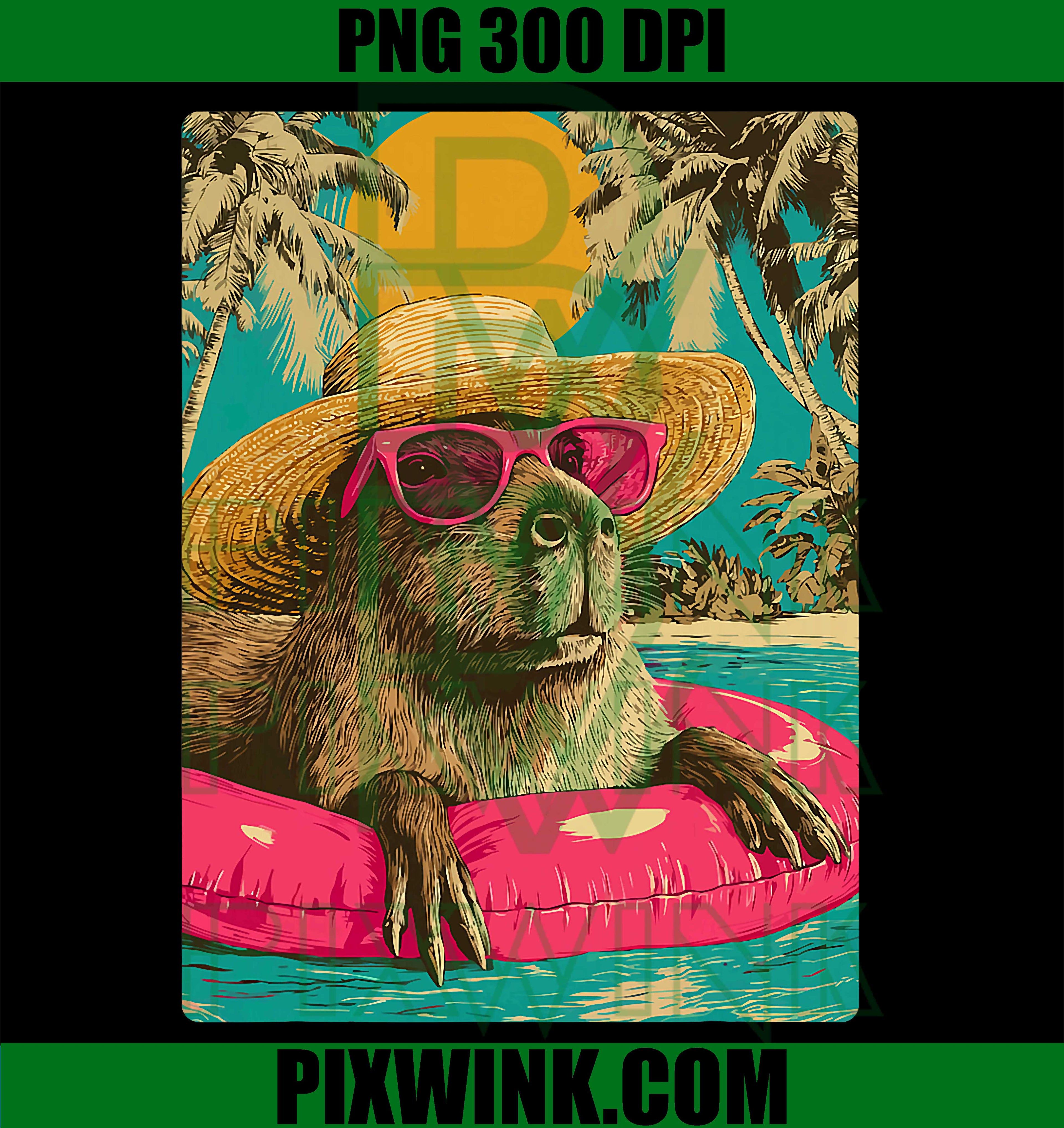 Capybara Summer PNG, Tropical Pool Party Sunglasses PNG