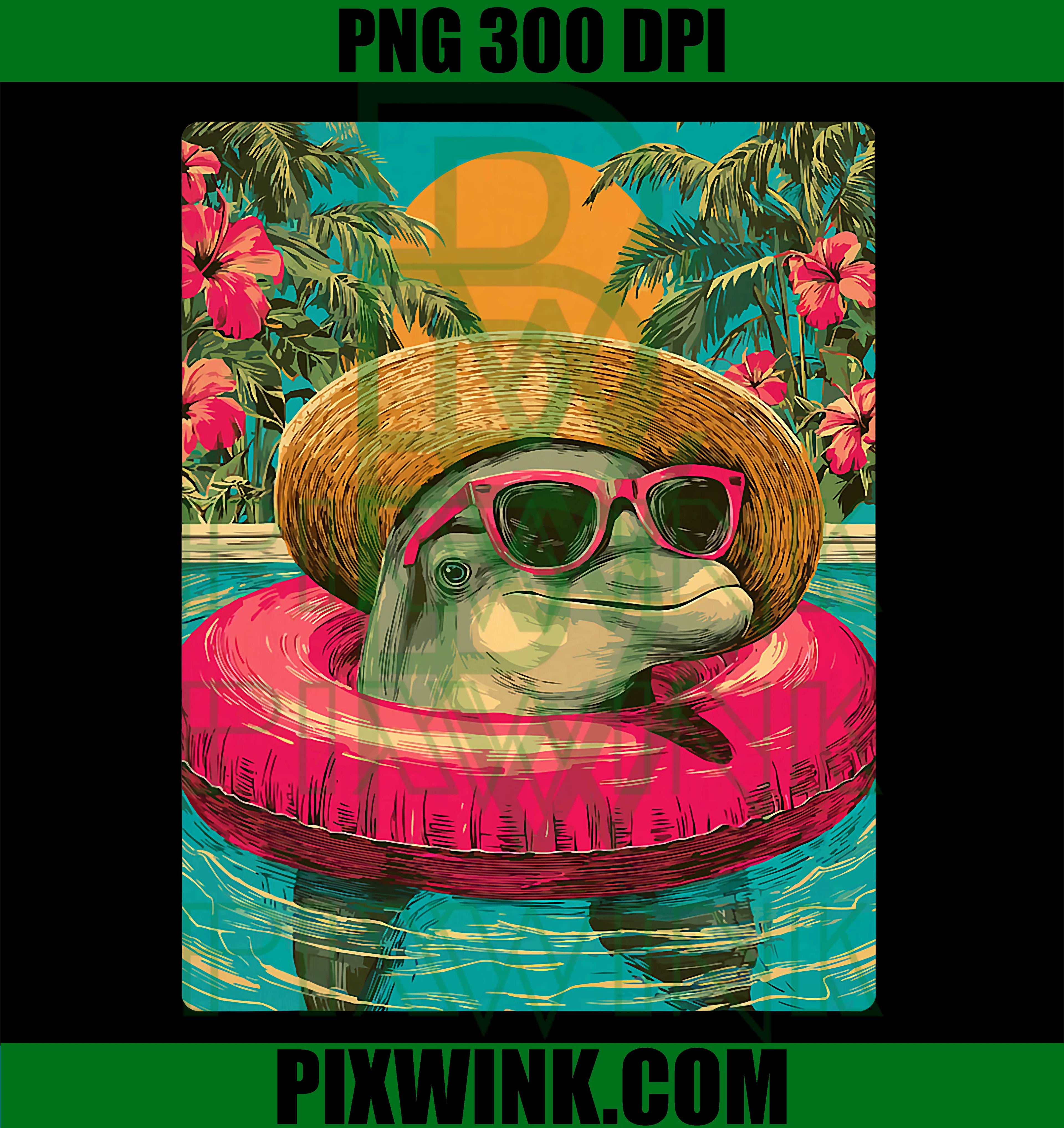 Summer Dolphin PNG, Tropical Pool Party Sunglasses PNG
