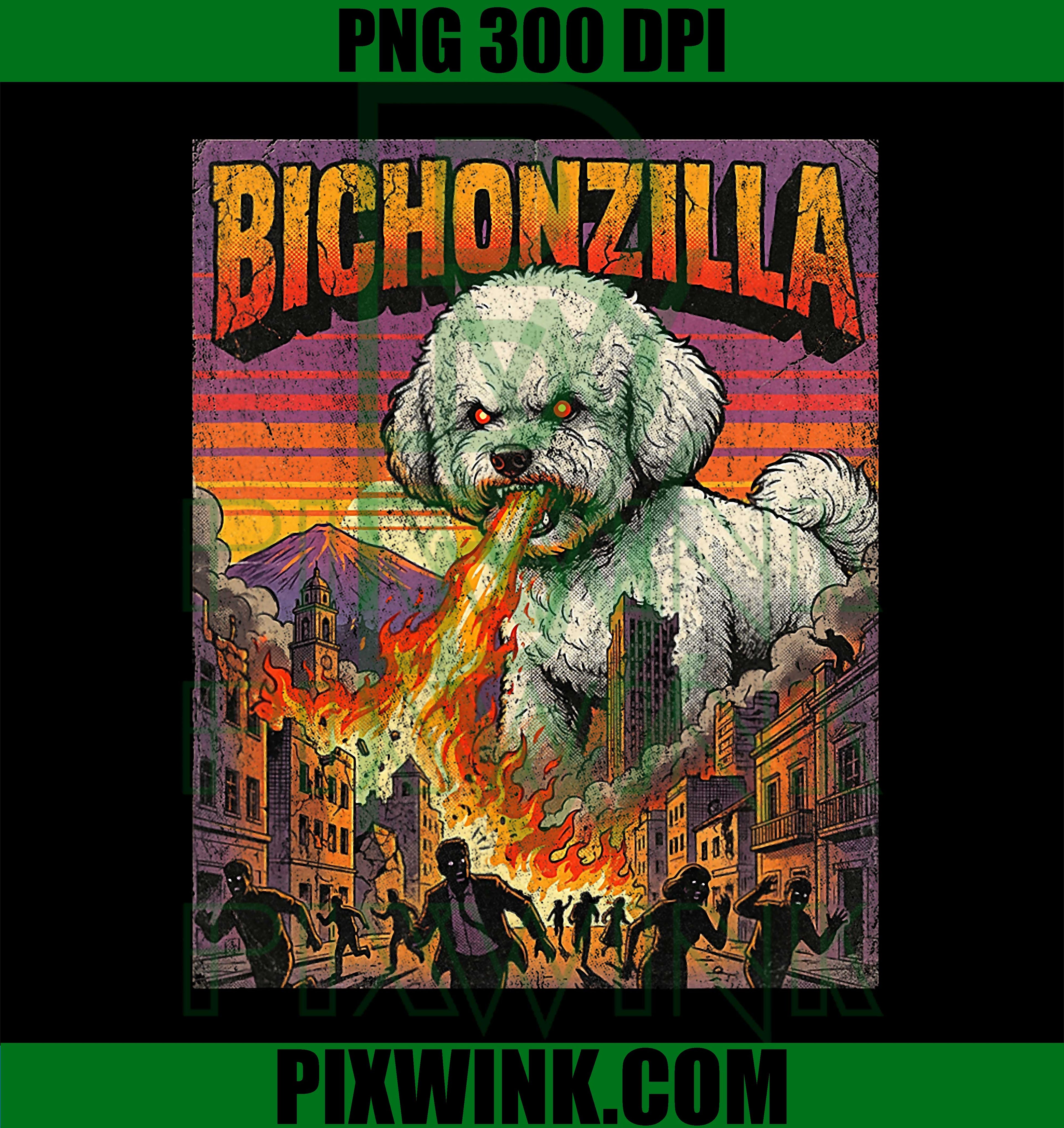 Bichonzilla Bichon Frise PNG, Dogzilla Movie Parody Funny Retro Design