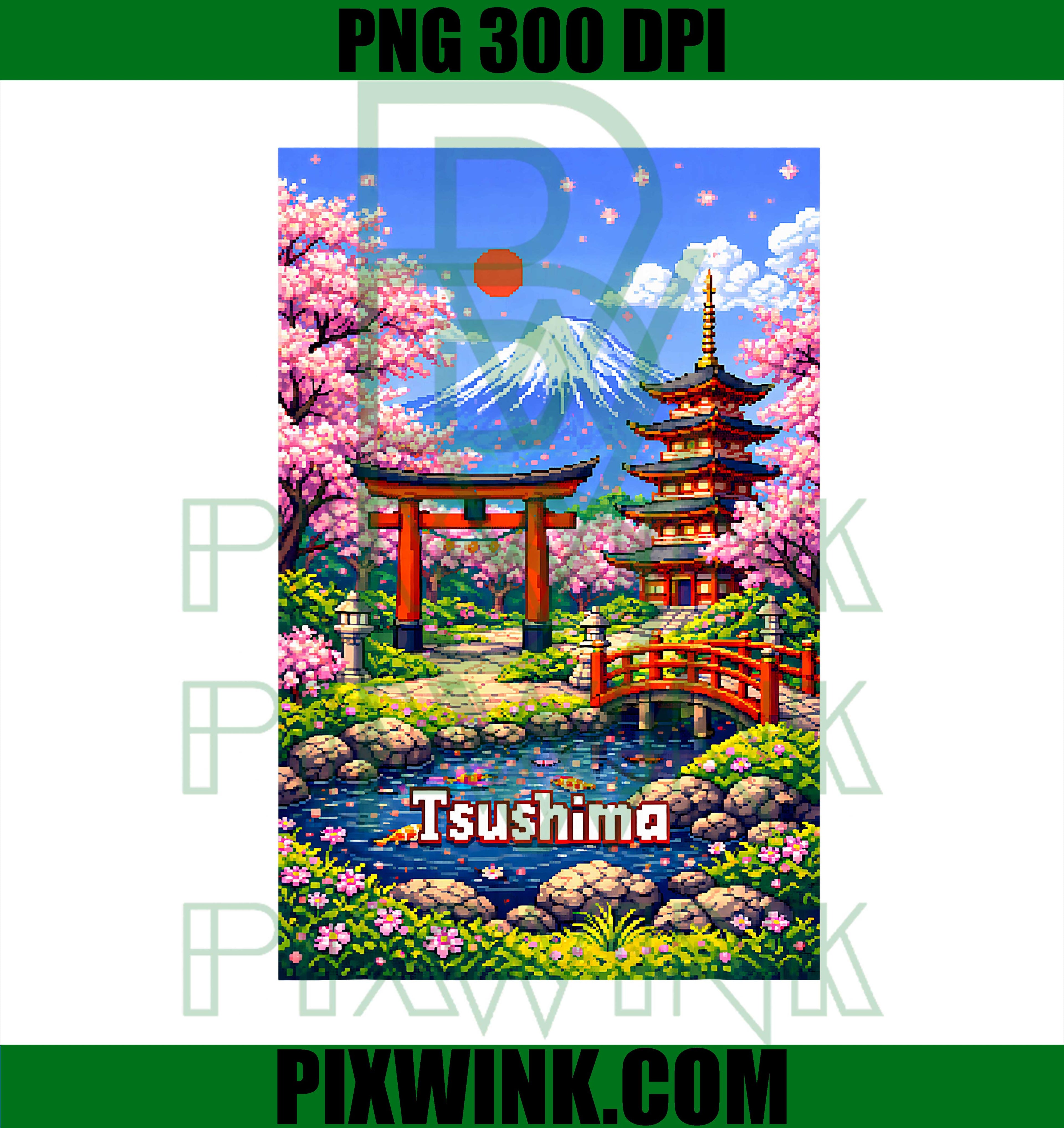 Japanese Mt Fuji Cherry Blossoms PNG, Traditional Japan Landscape Design PNG