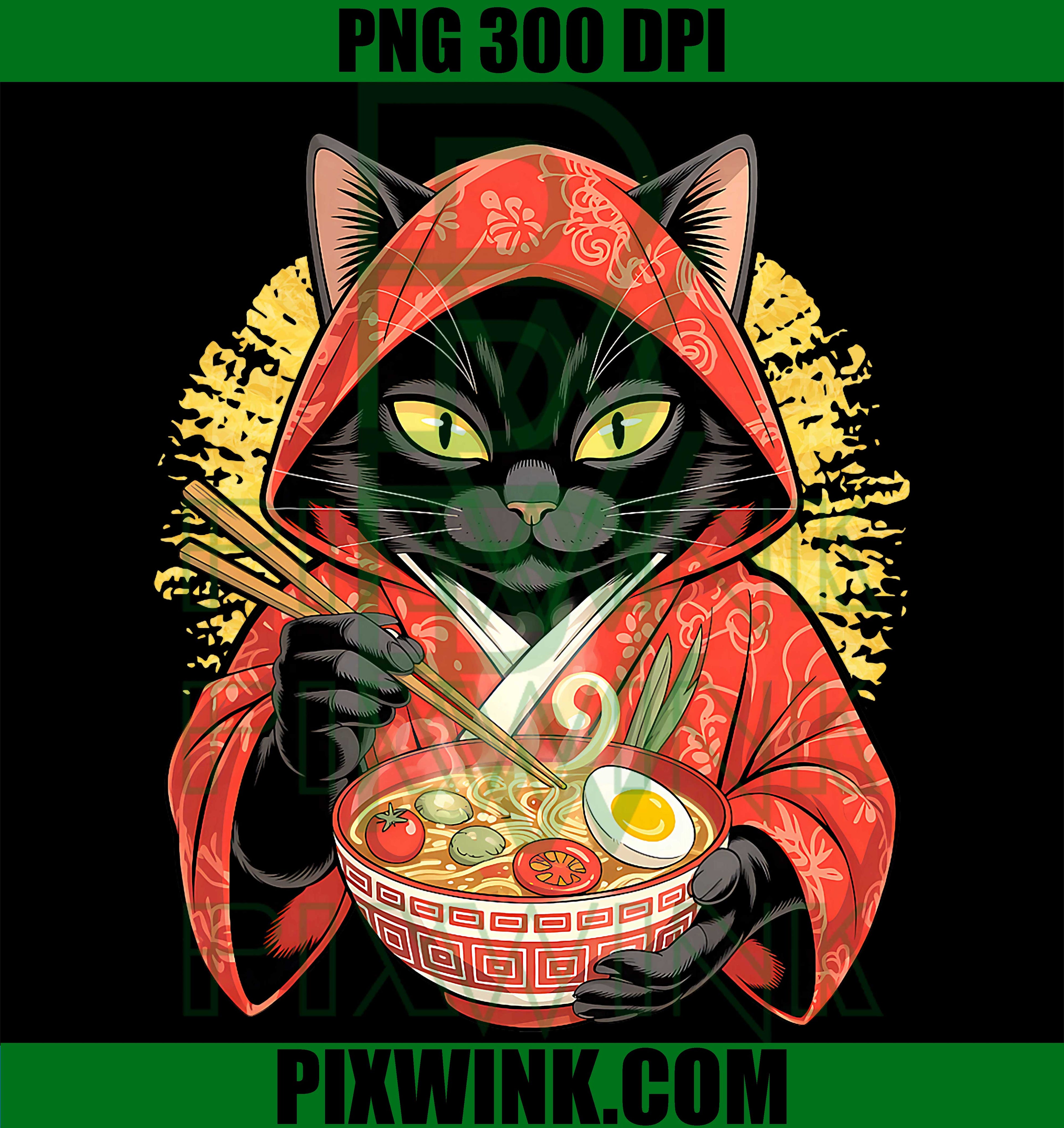 Japanese Art PNG, Ramen Cat PNG, Ninja Ukiyo-e PNG