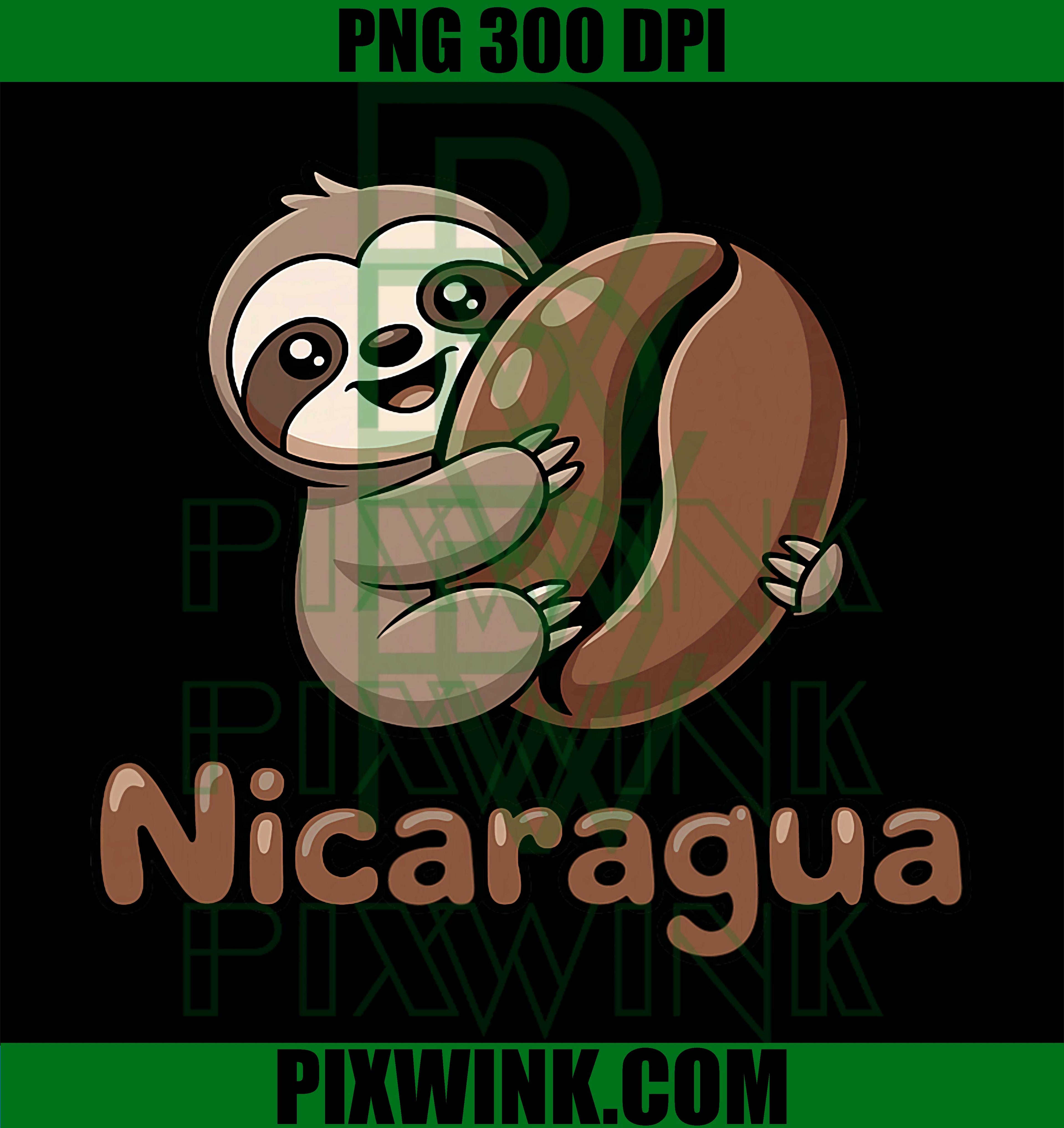 Cute Nicaragua Sloth PNG, Hugging Coffee Bean Design PNG