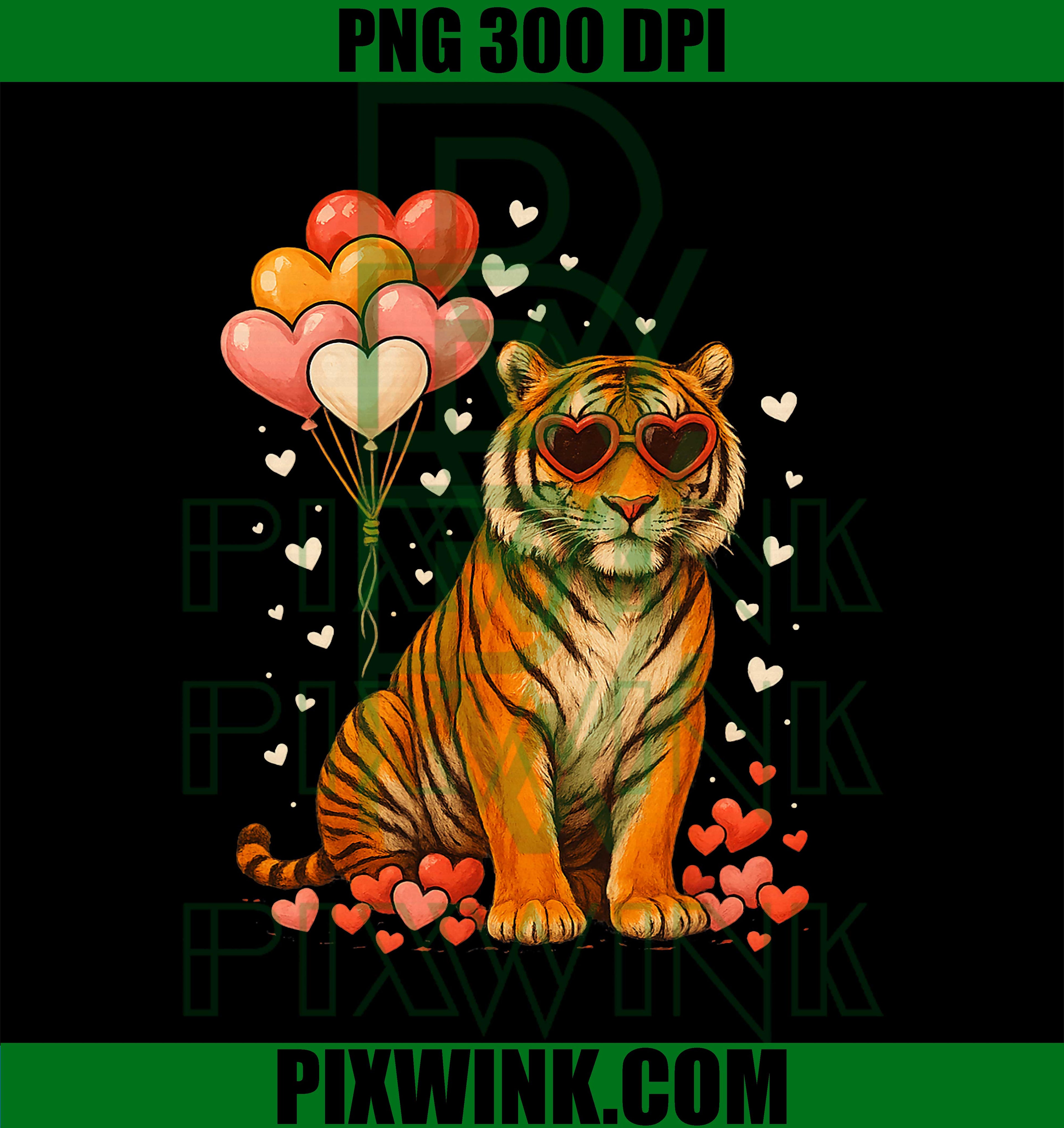 Funny Tiger Valentine's Day Tees Heart Animals Lover PNG