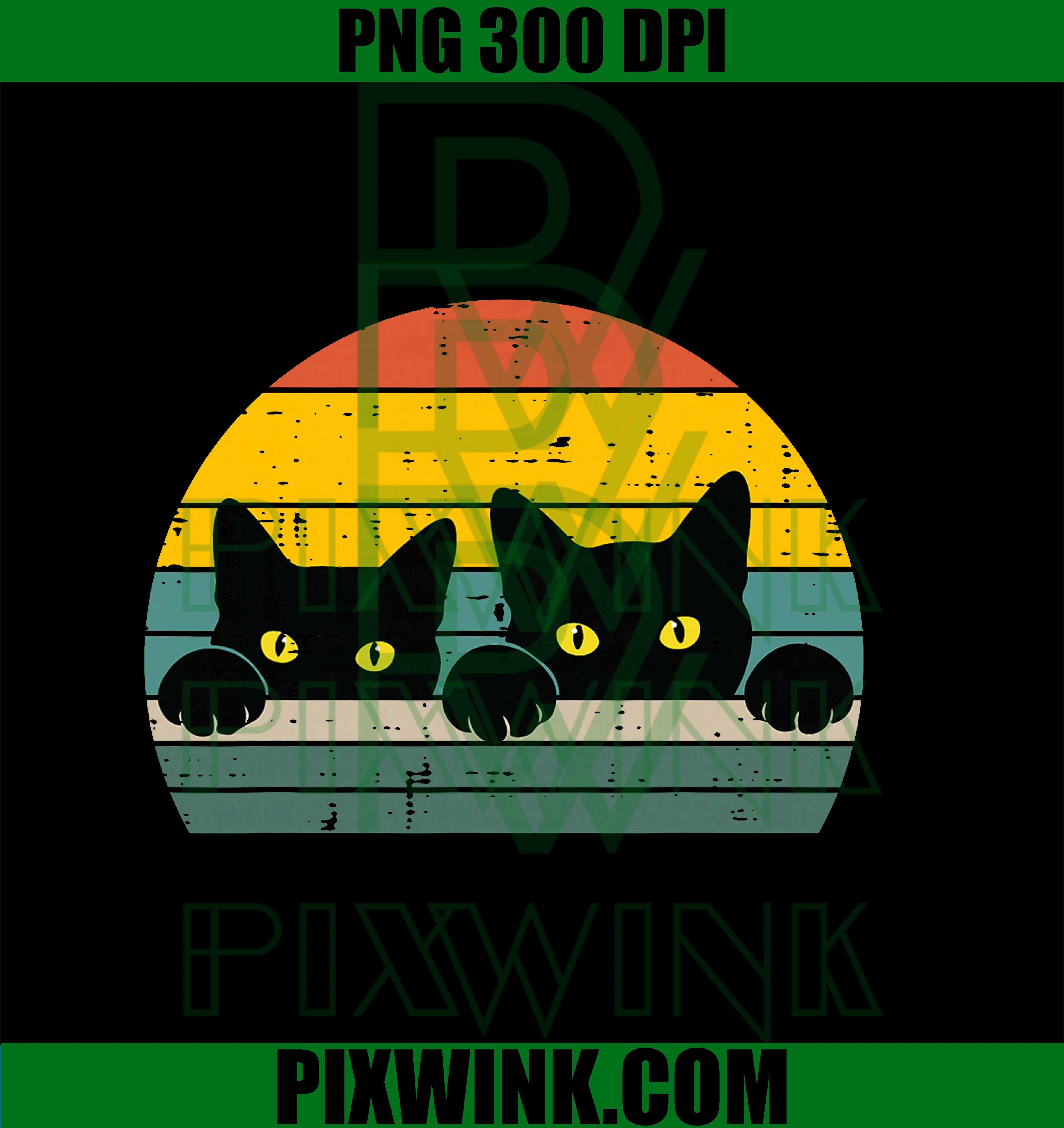Black Cats Peeking Sunset PNG,  Retro Kitten PNG