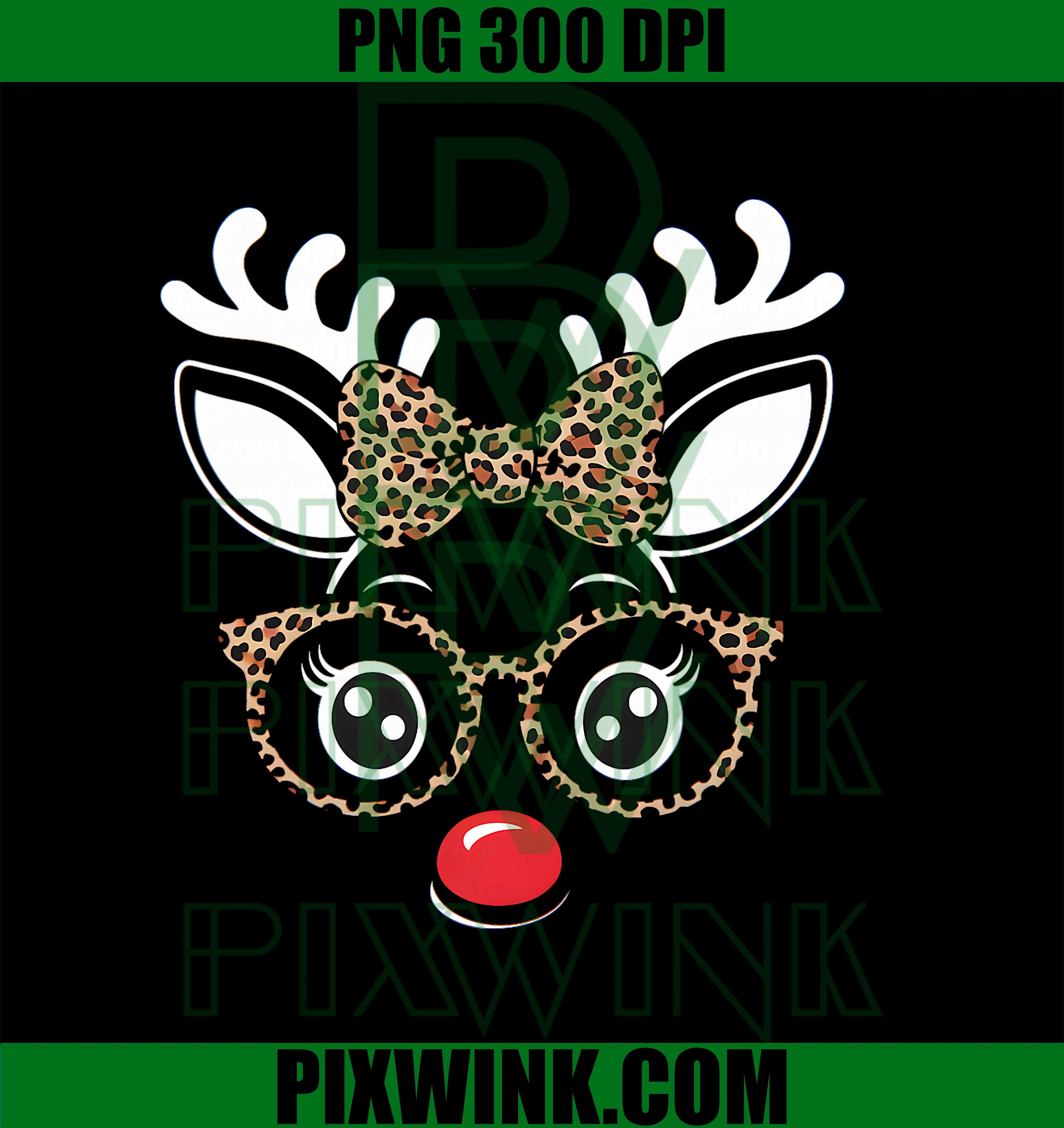 Christmas Reindeer Face Leopard Print Glasses PNG
