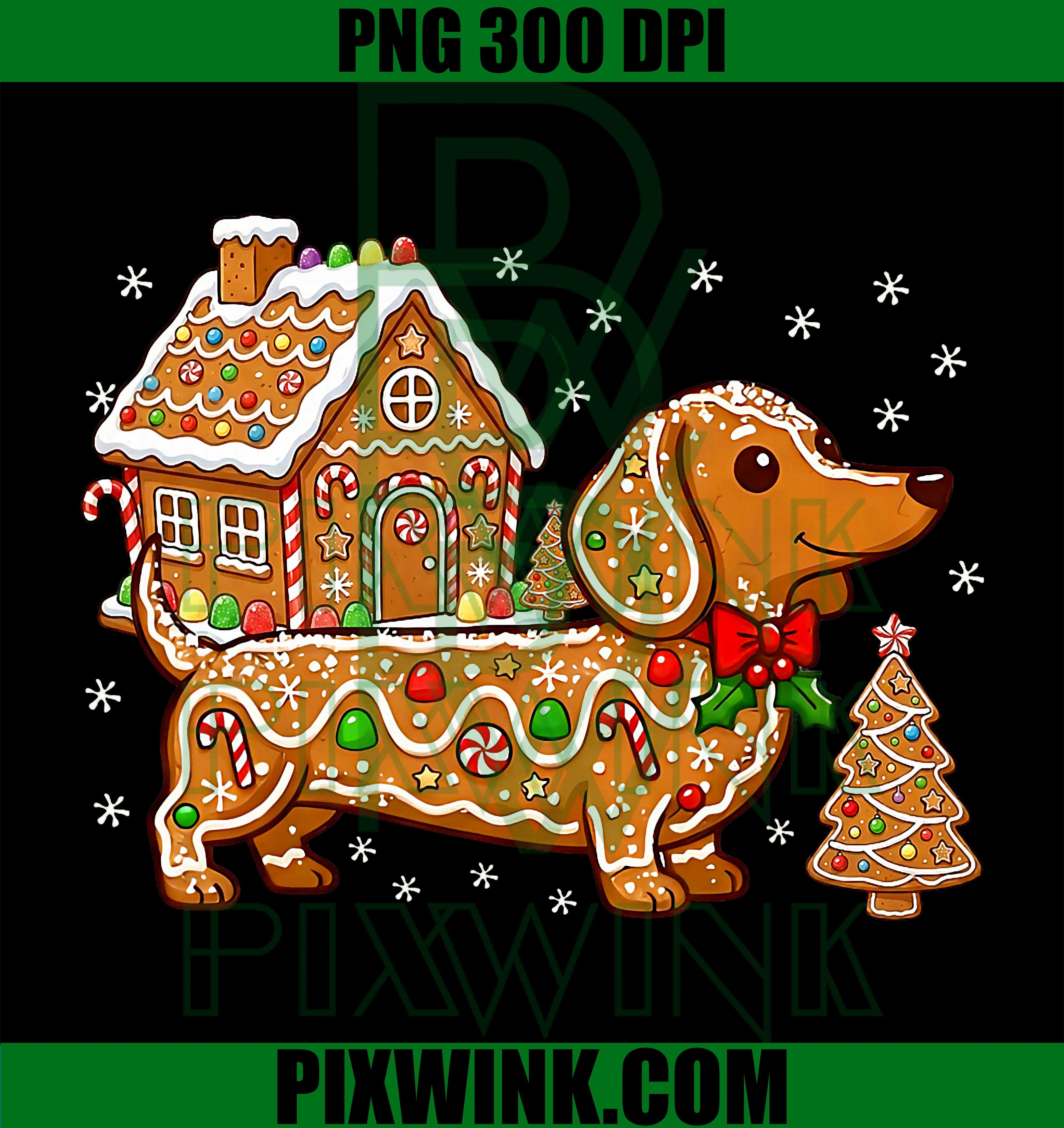 Gingerbread Dachshund Christmas Tree House Cookie Dog Lover PNG