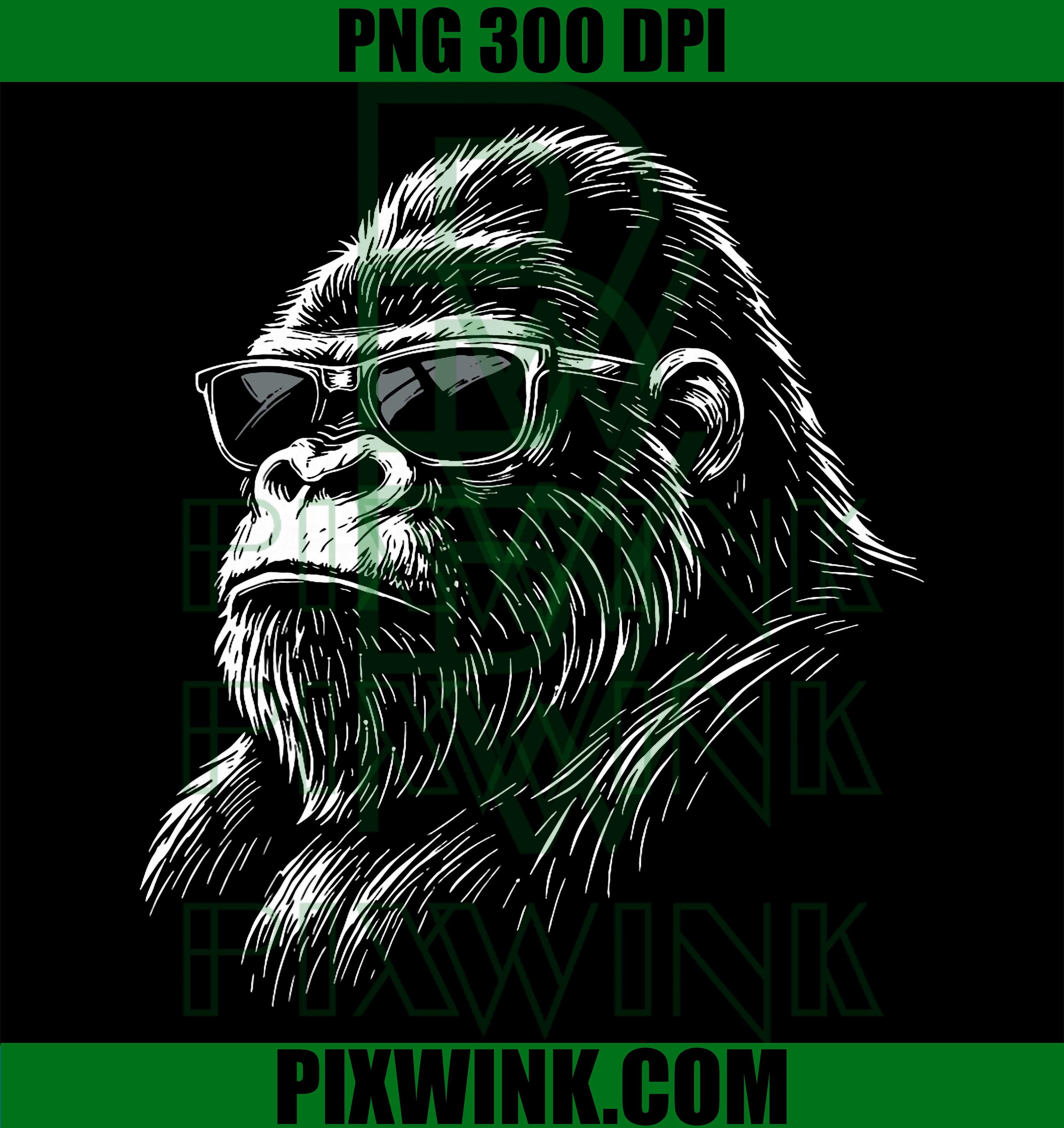 Cool Gorilla Sunglasses Illustration PNG, Retro Animal Art