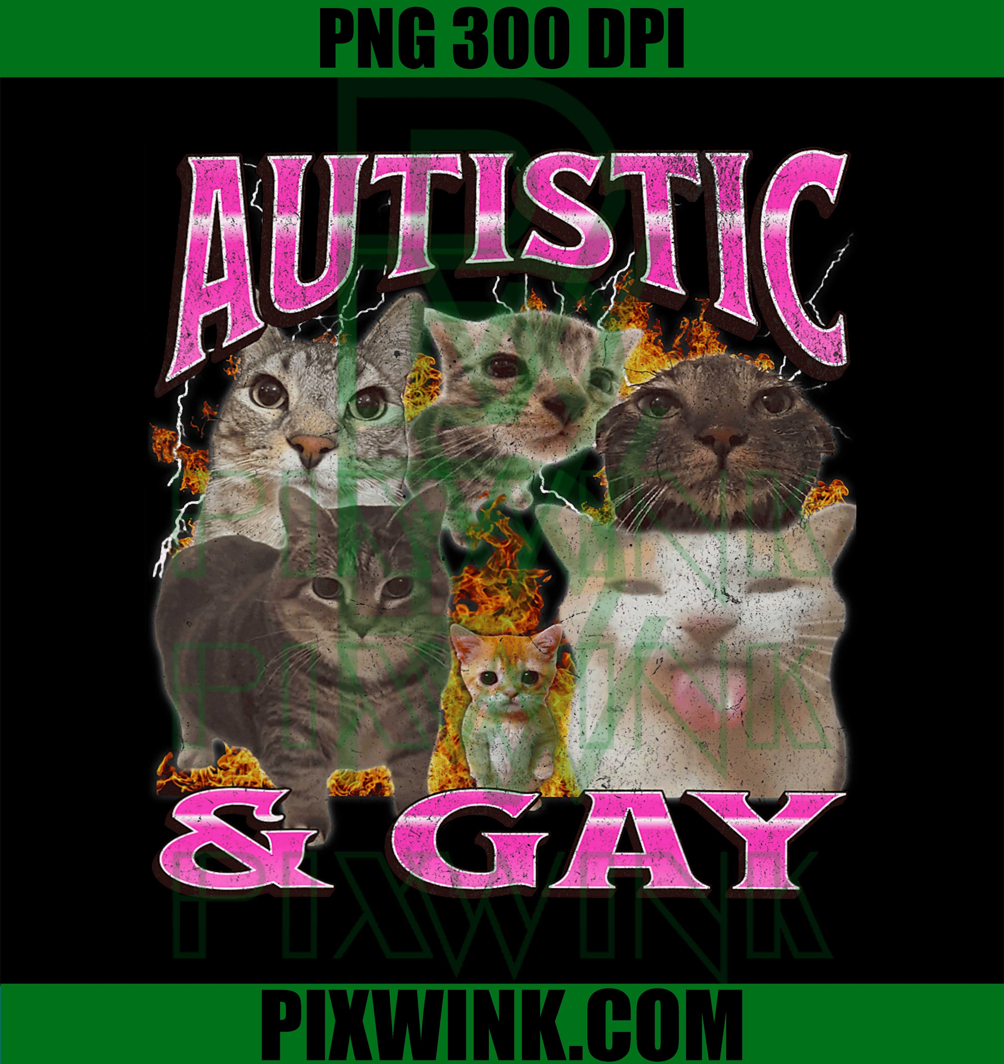 Autistic and Gay PNG, Funny Cat Meme Bootleg Graphic PNG
