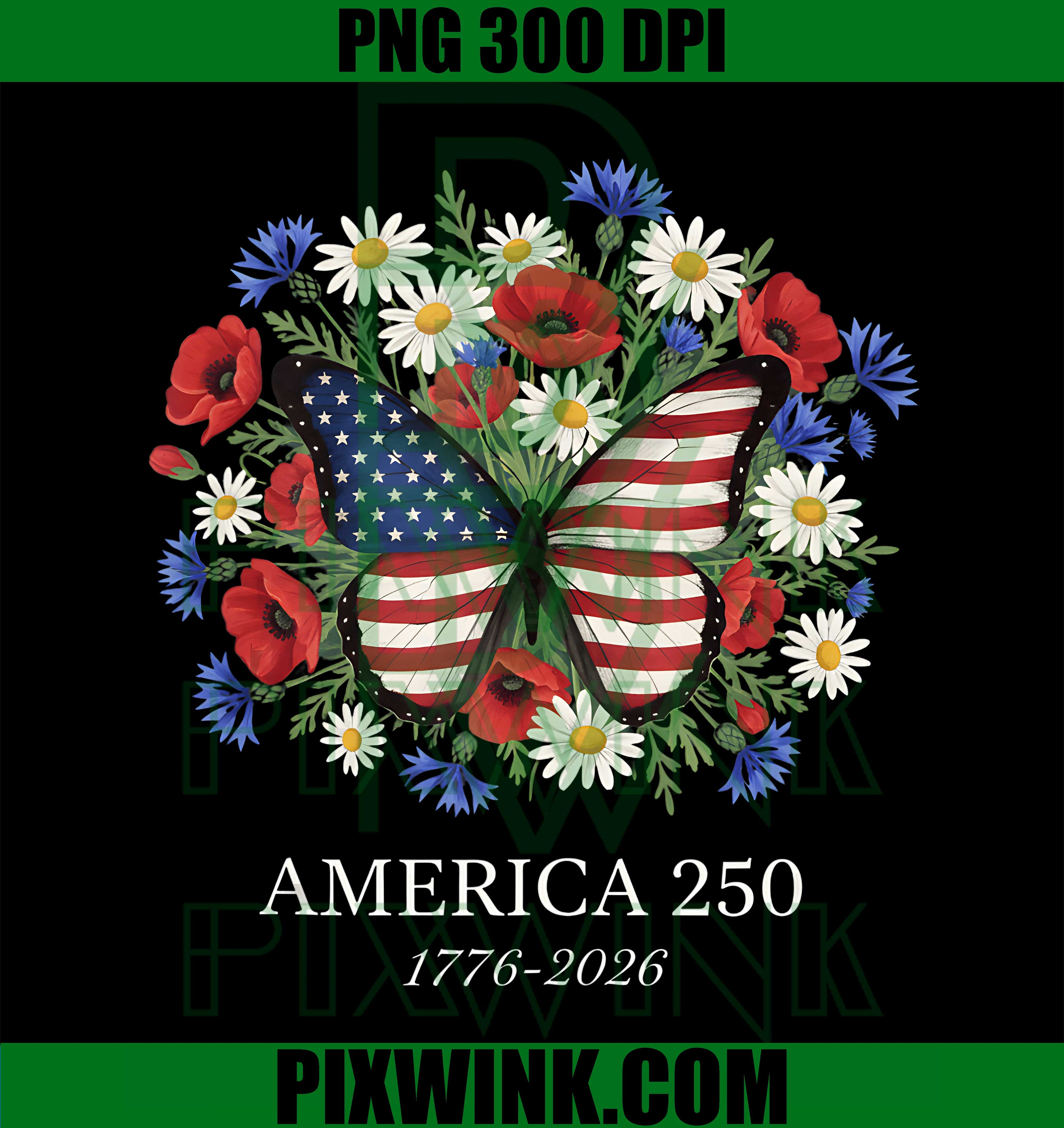 250th Anniversary USA Floral PNG, 4th of July Patriotic PNG