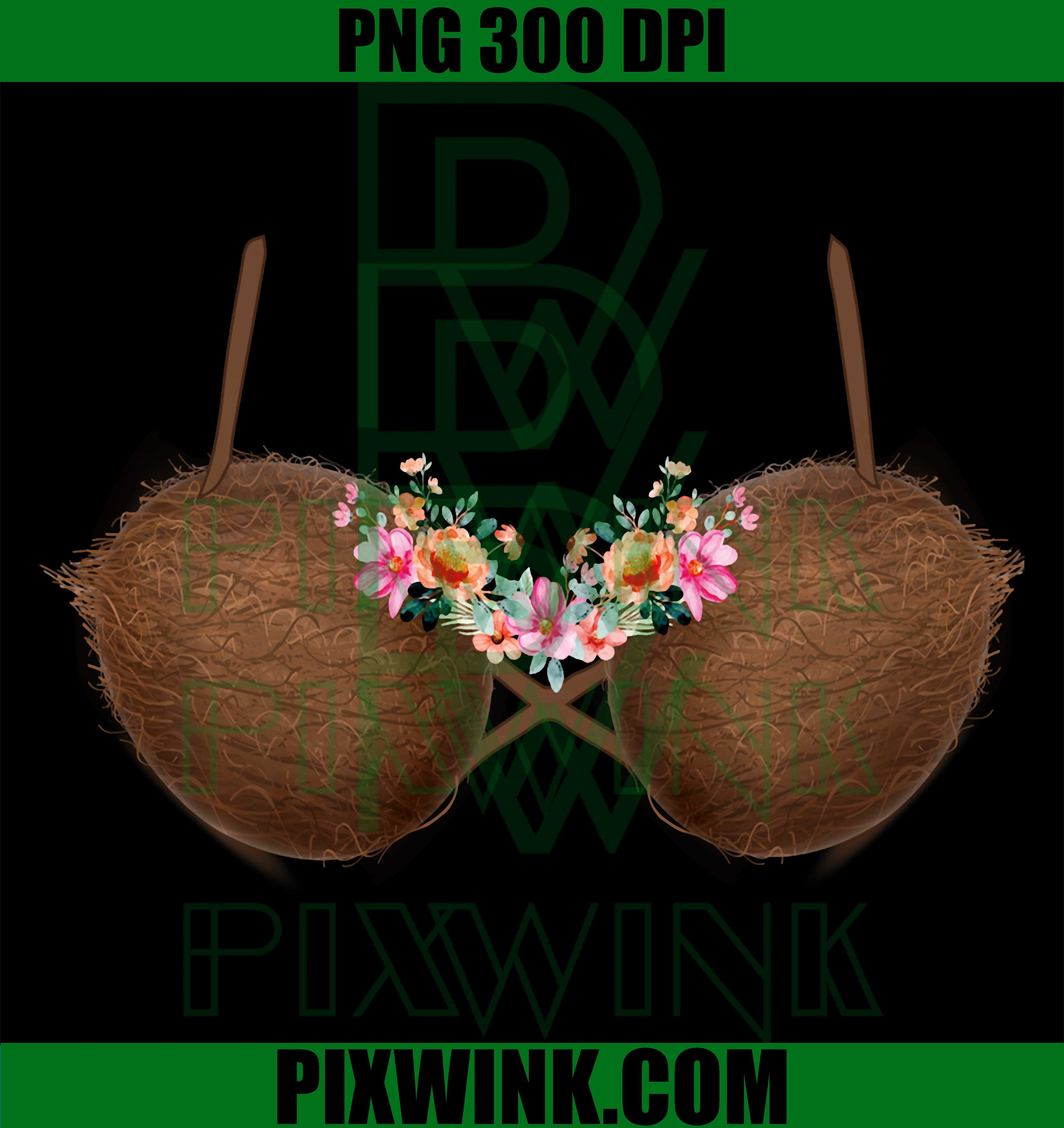 Summer Coconut Bra PNG, Hawaii Luau Flowery Costume Funny PNG