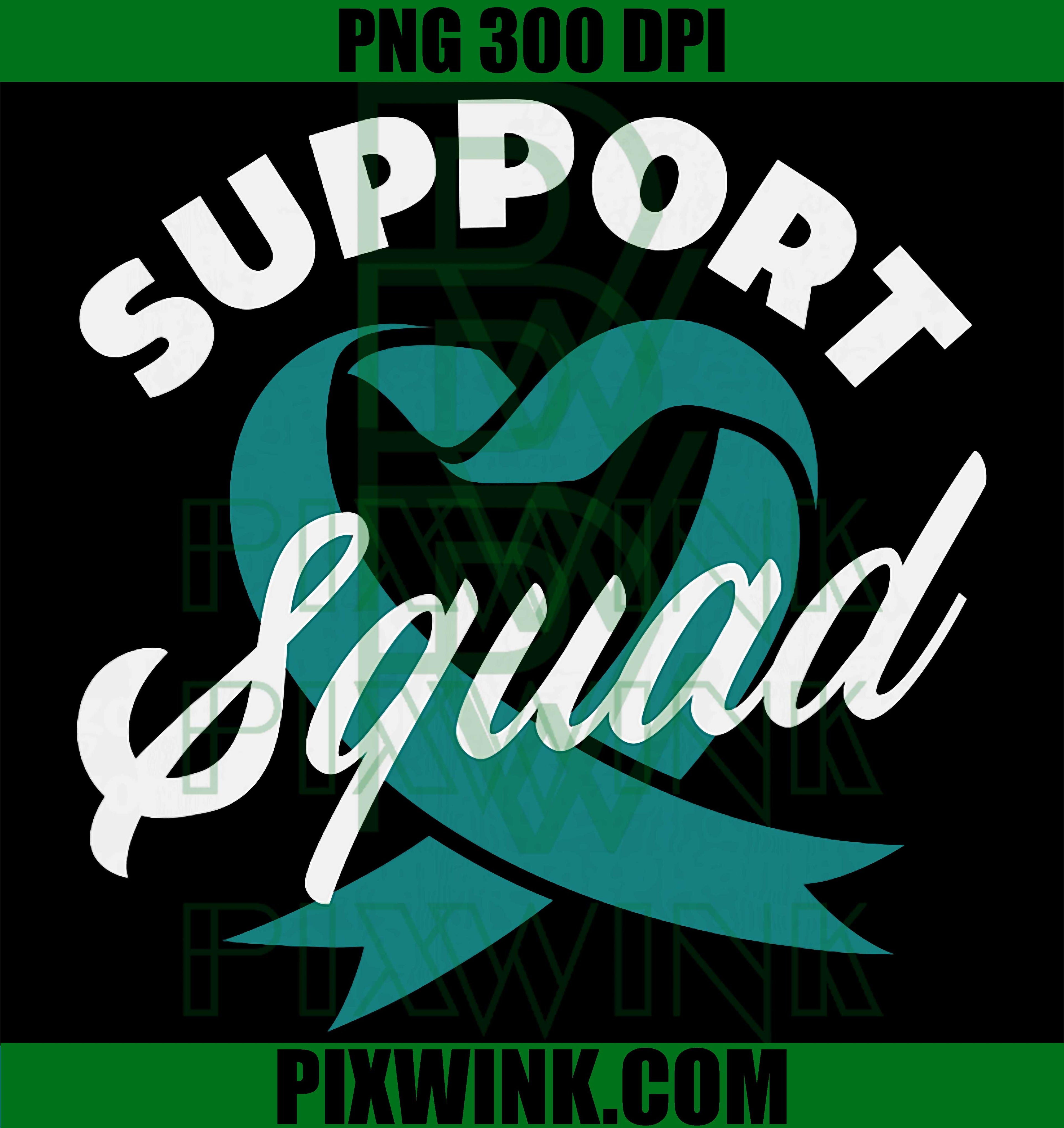 Cervical Cancer Awareness PNG, Support Squad Teal Heart PNG