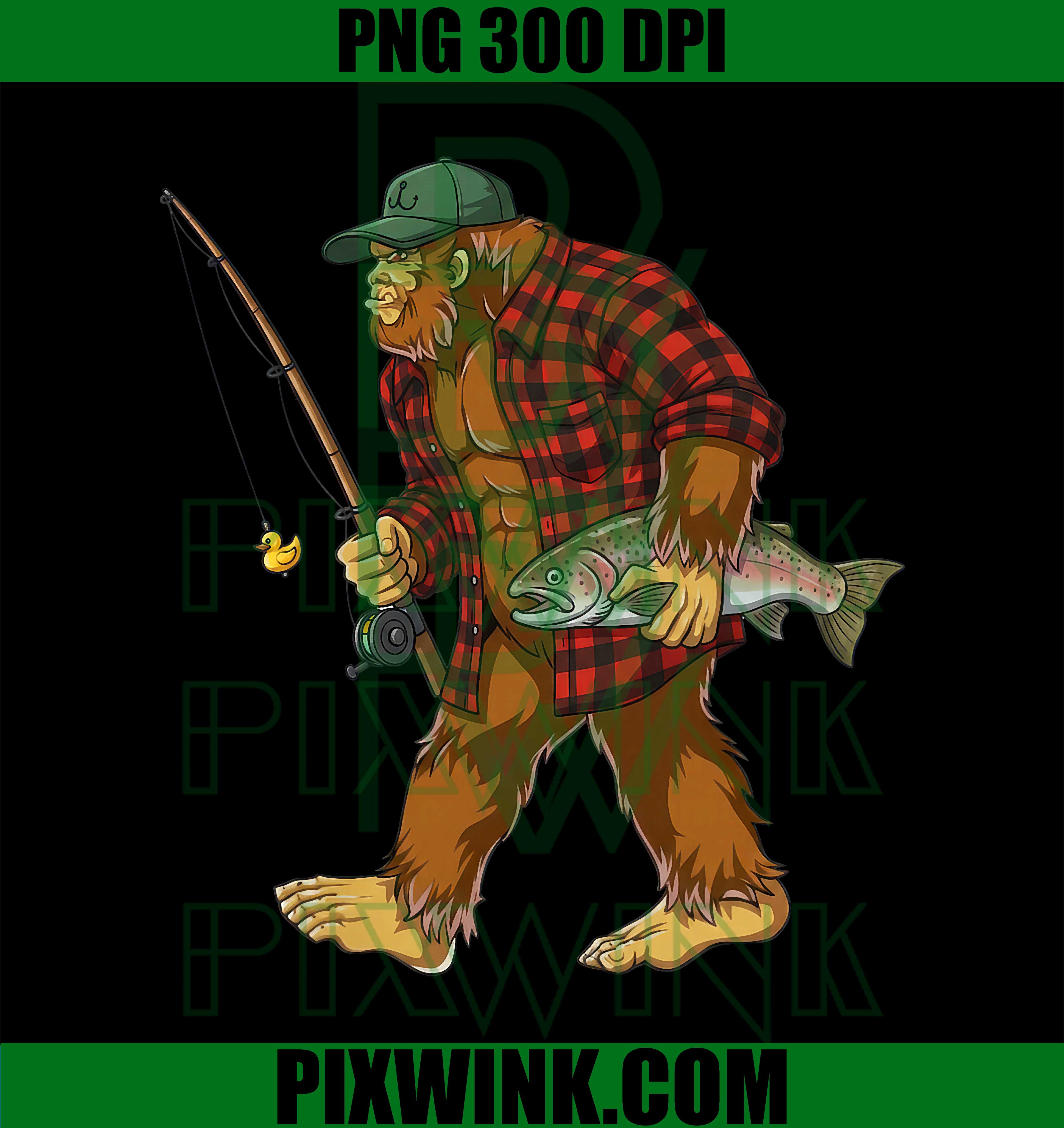 Funny Bigfoot Fishing PNG, Sasquatch Adventure Outdoor PNG