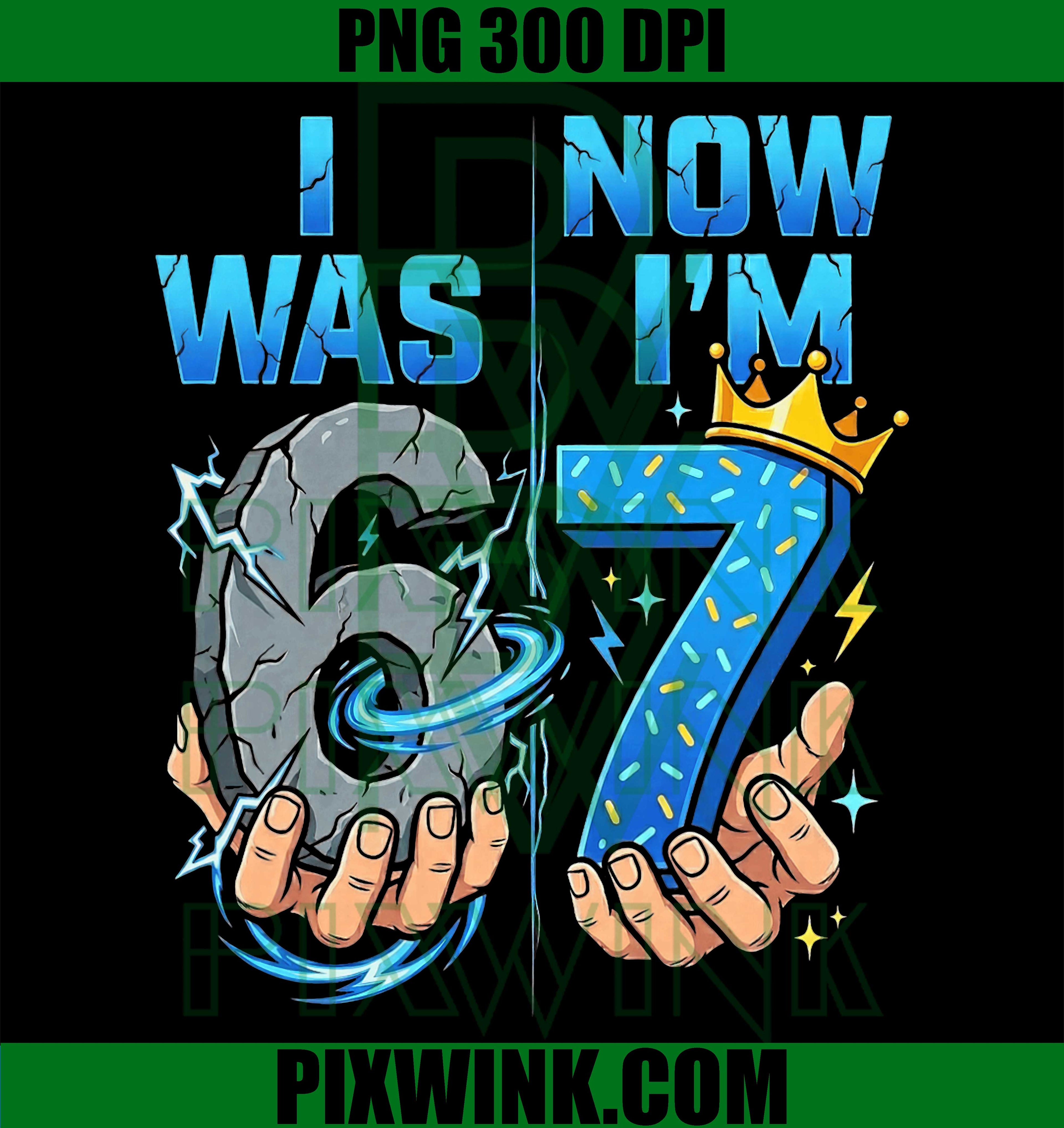 7th Birthday PNG, 6 to 7 Funny Birthday PNG Kids Party Design
