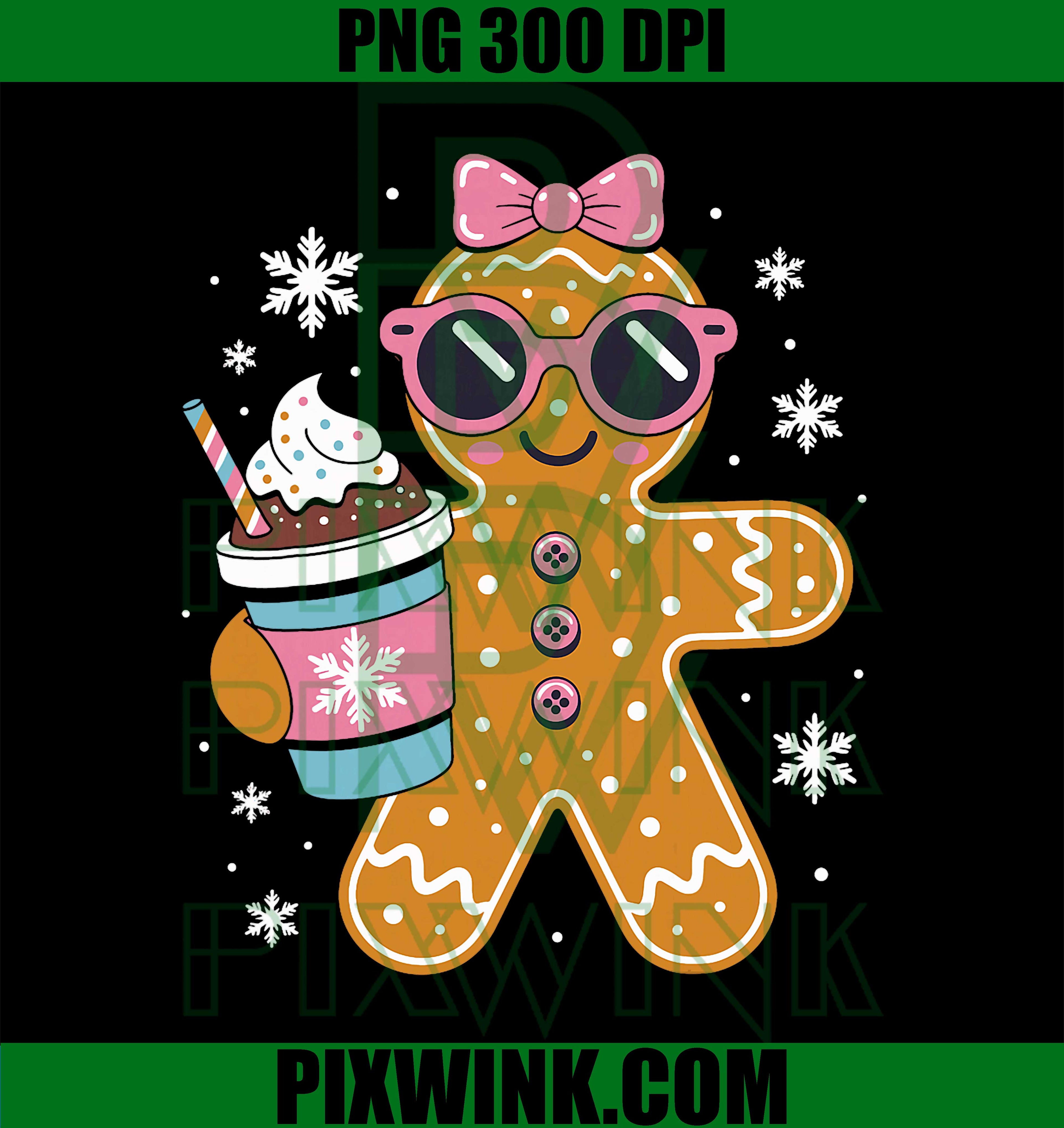 Gingerbread Drinking Hot Chocolate Women Girls Christmas PNG