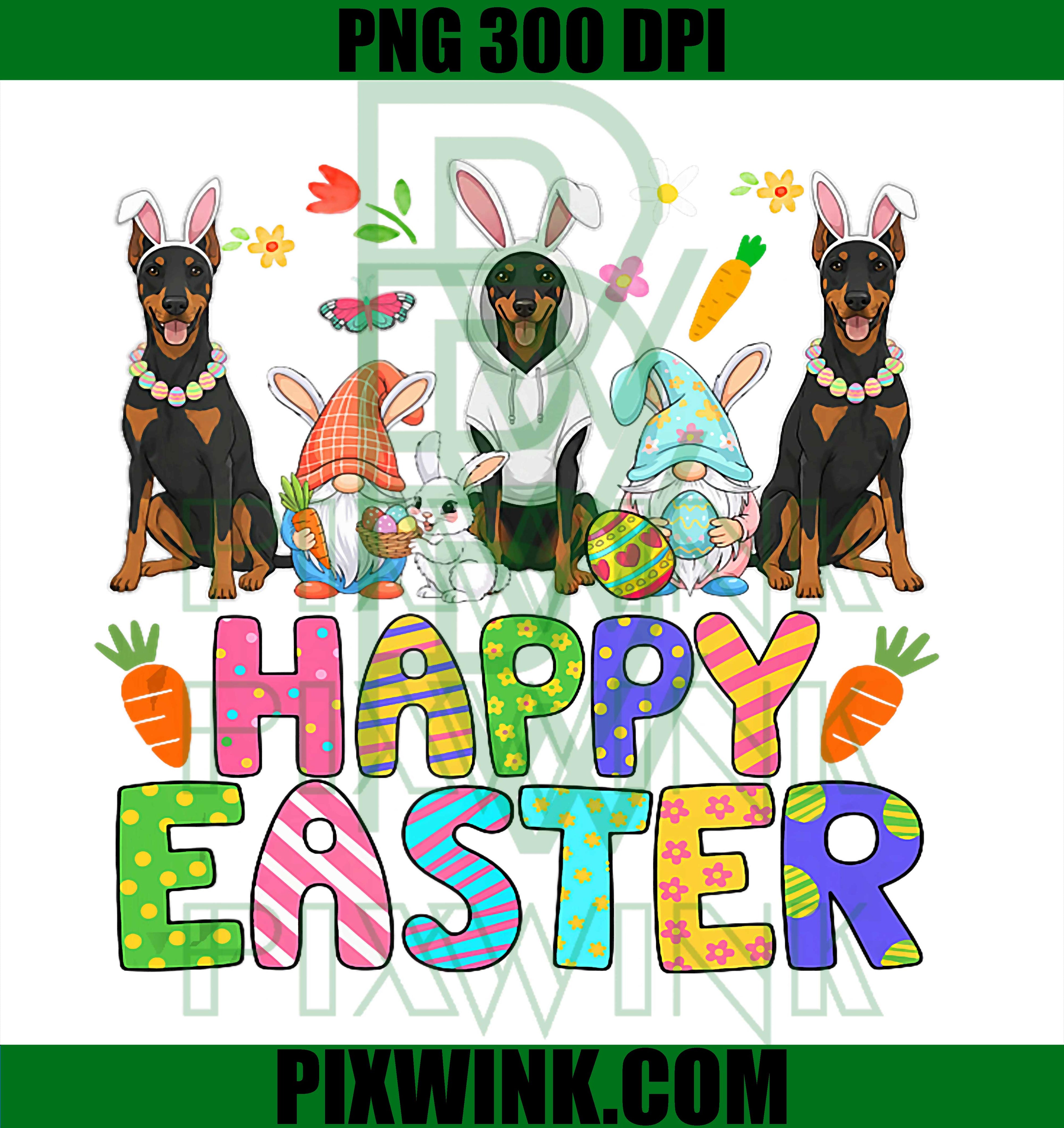 Dobermanns Easter PNG, Bunny Gnome Dogs PNG, Cute Easter Dogs PNG