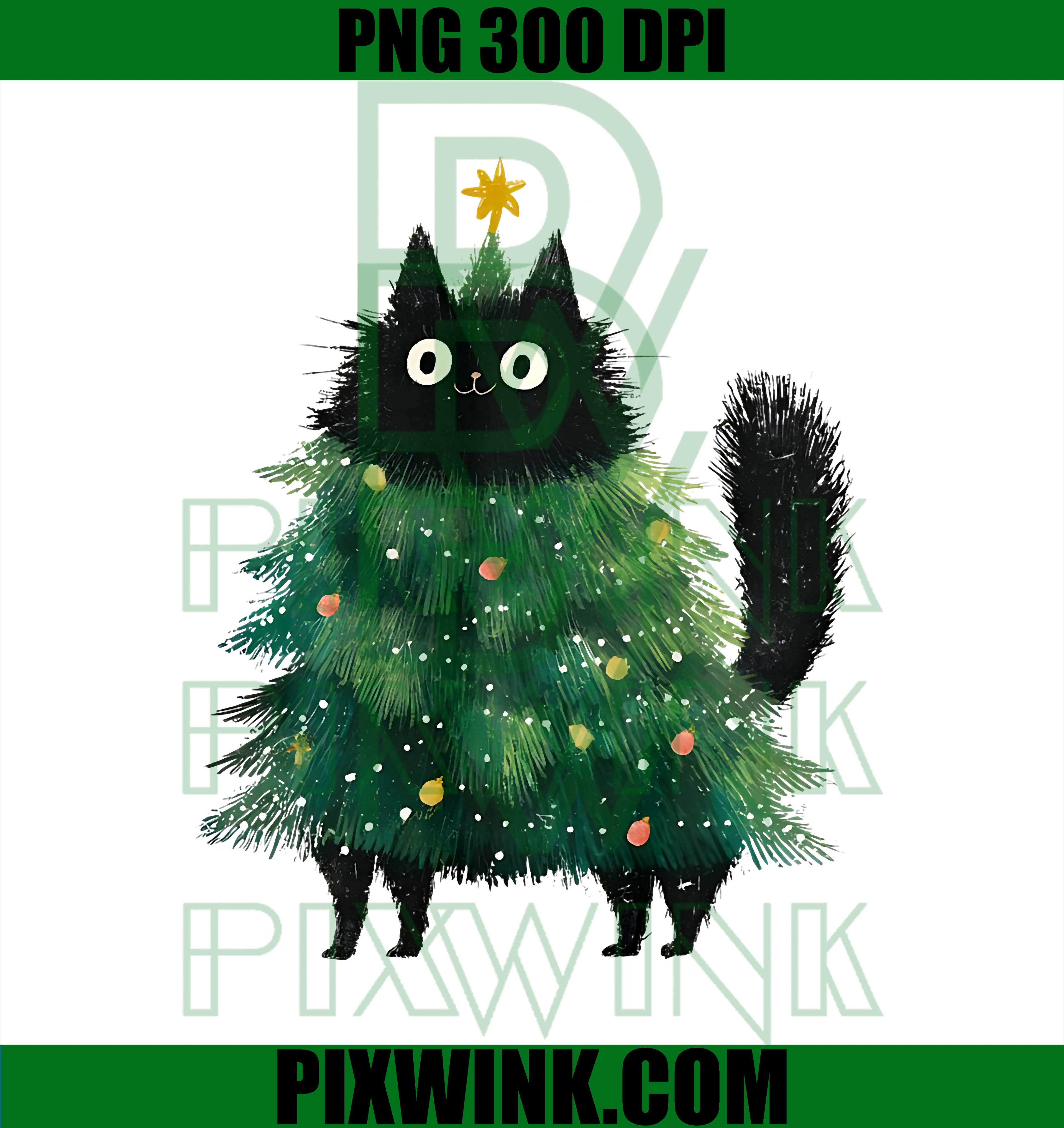 Cute Black Cat in Christmas Tree Cat Lover Holiday PNG