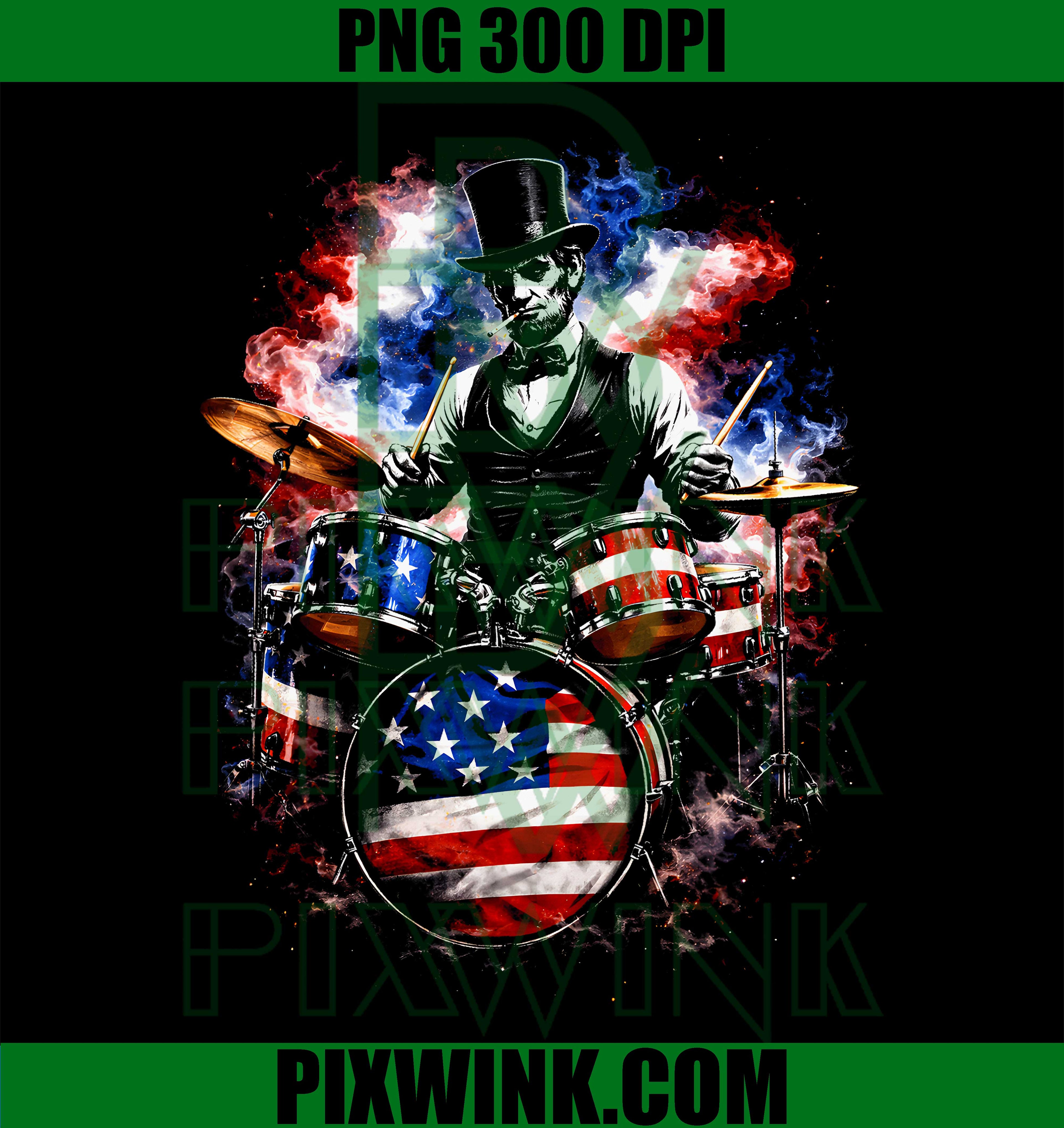 Abe Lincoln Abraham Playing Drums PNG, 4th Of July Rock Music PNG